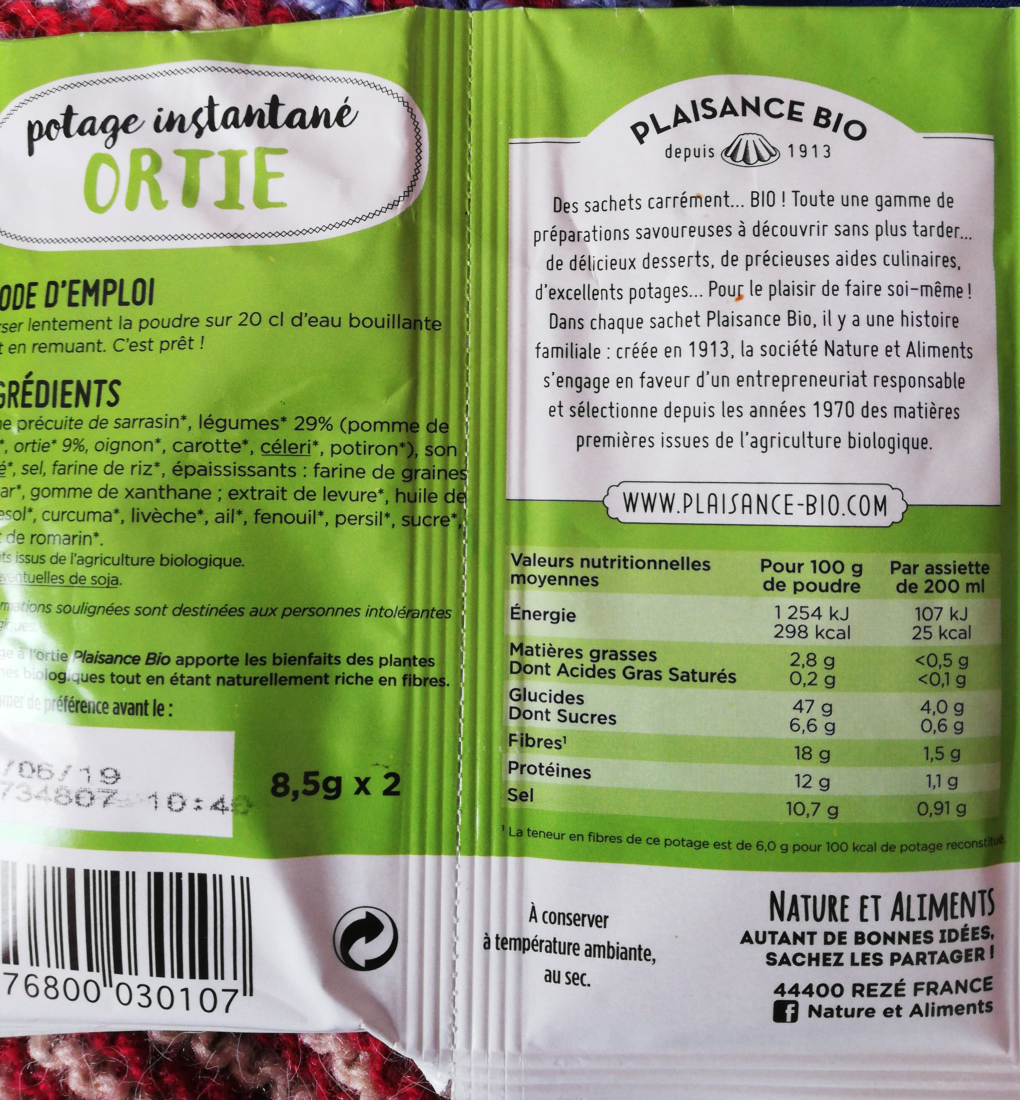 Plaisance Potage instantané à l'ortie packshot