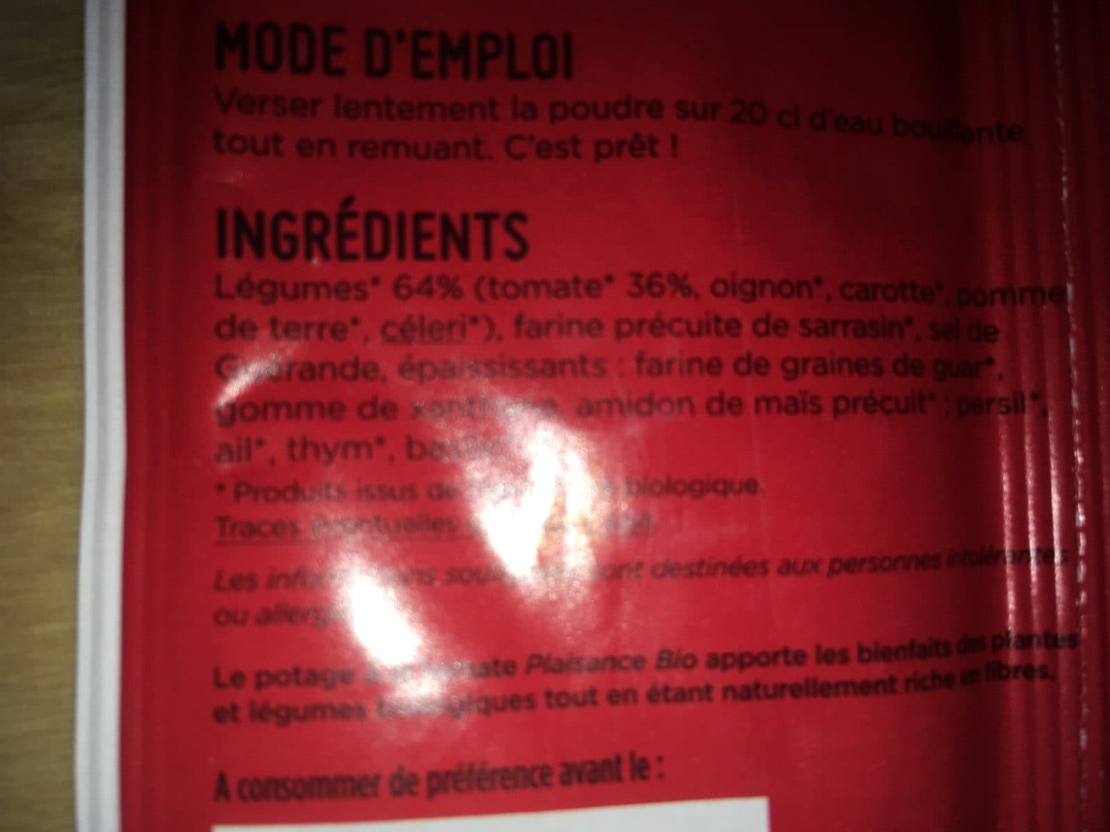 Plaisance Bio Le potage instantané à la tomatr packshot
