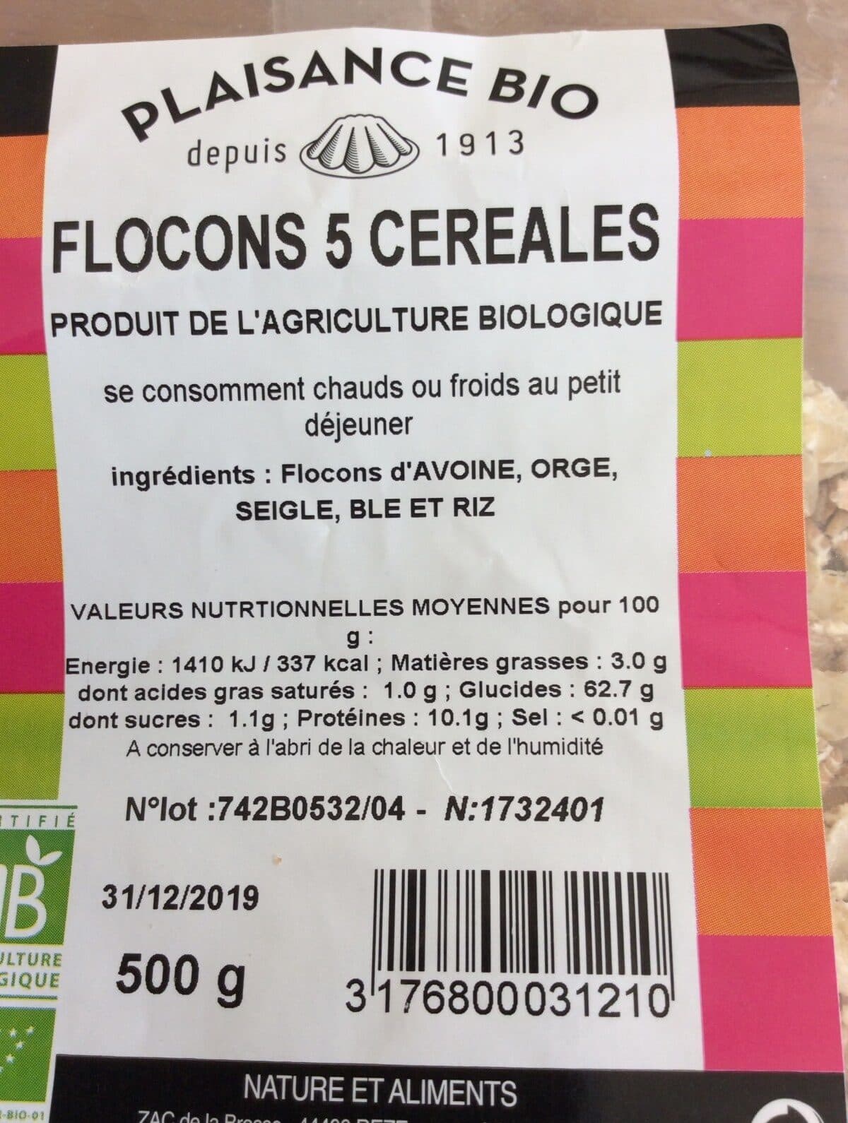 Nature et aliments FLOCONS 5 CEREALES packshot