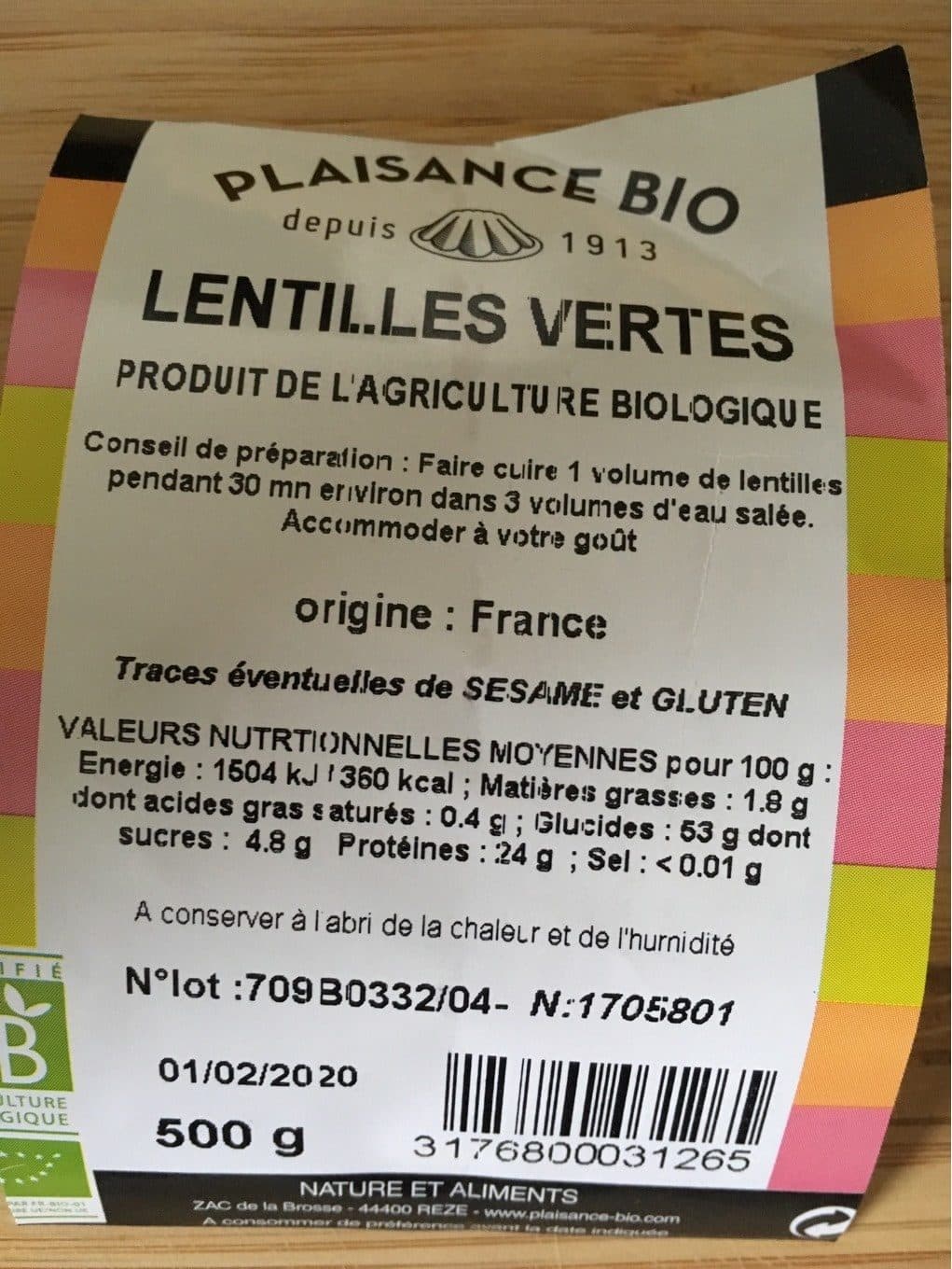 Plaisance Bio Lentilles vertes packshot