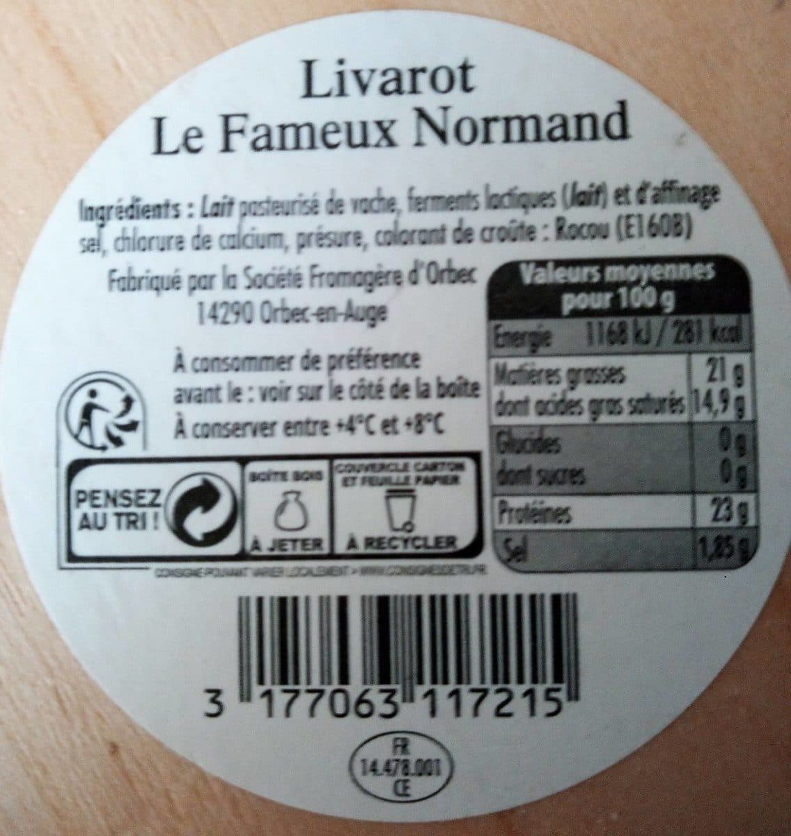 Le Fameux Normand Livarot AOP (21 % MG) packshot