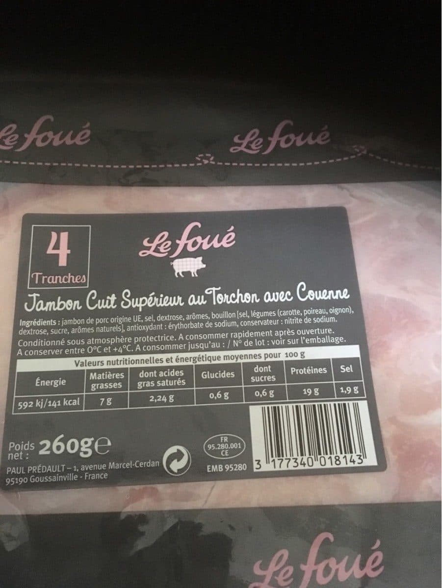Open Food Facts Jambon cuit supérieur au torchon packshot