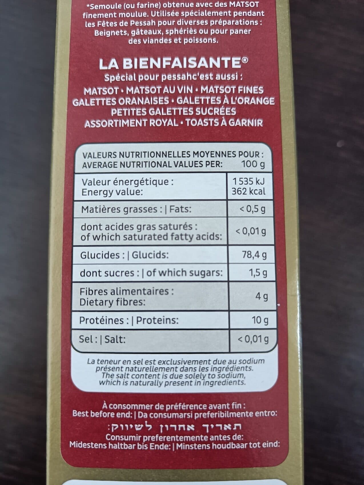 La Bienfaisante Semoule De Matsot packshot