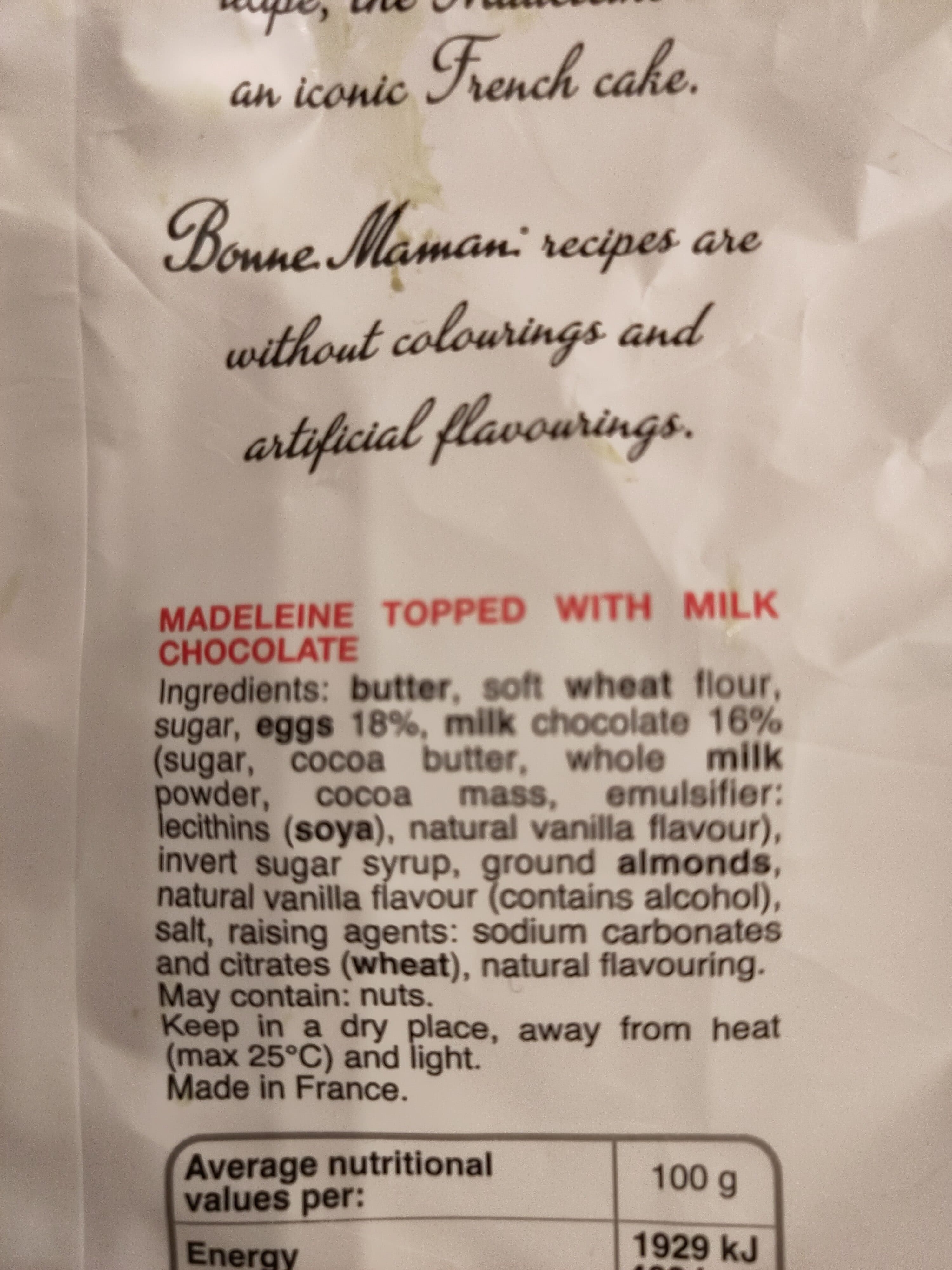 Bonne Maman La Madeleine chocolat au lait packshot