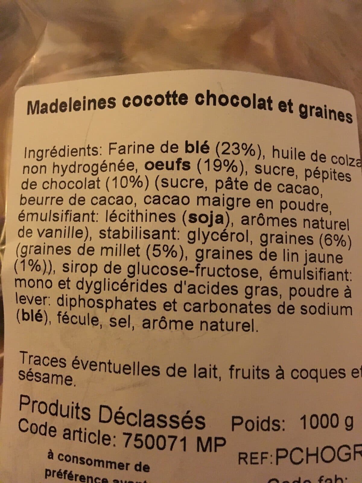 Open Food Facts Madeleine cocotte chocolat et graines packshot