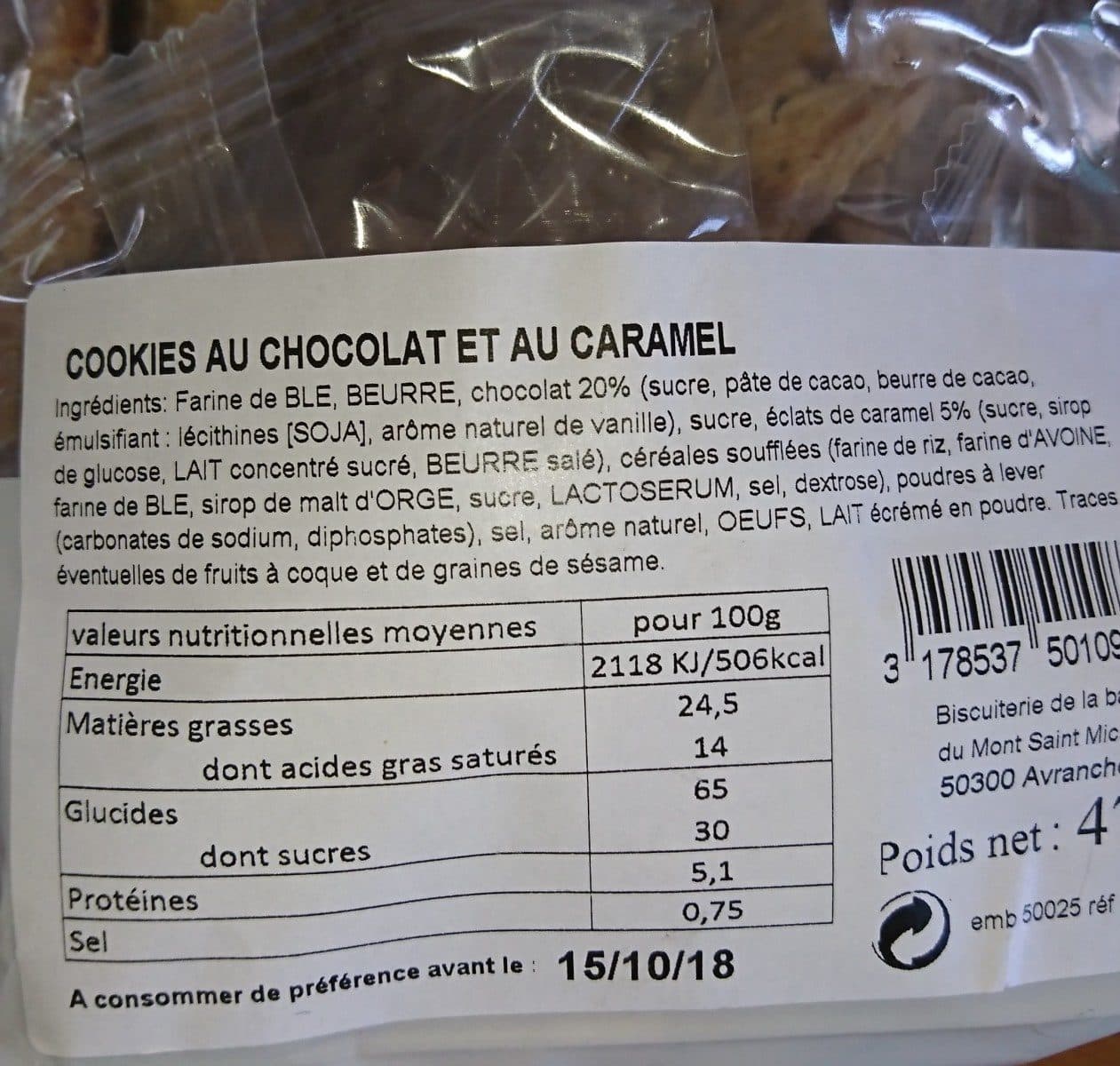 Open Food Facts Cookie au chocolat et au caramel packshot