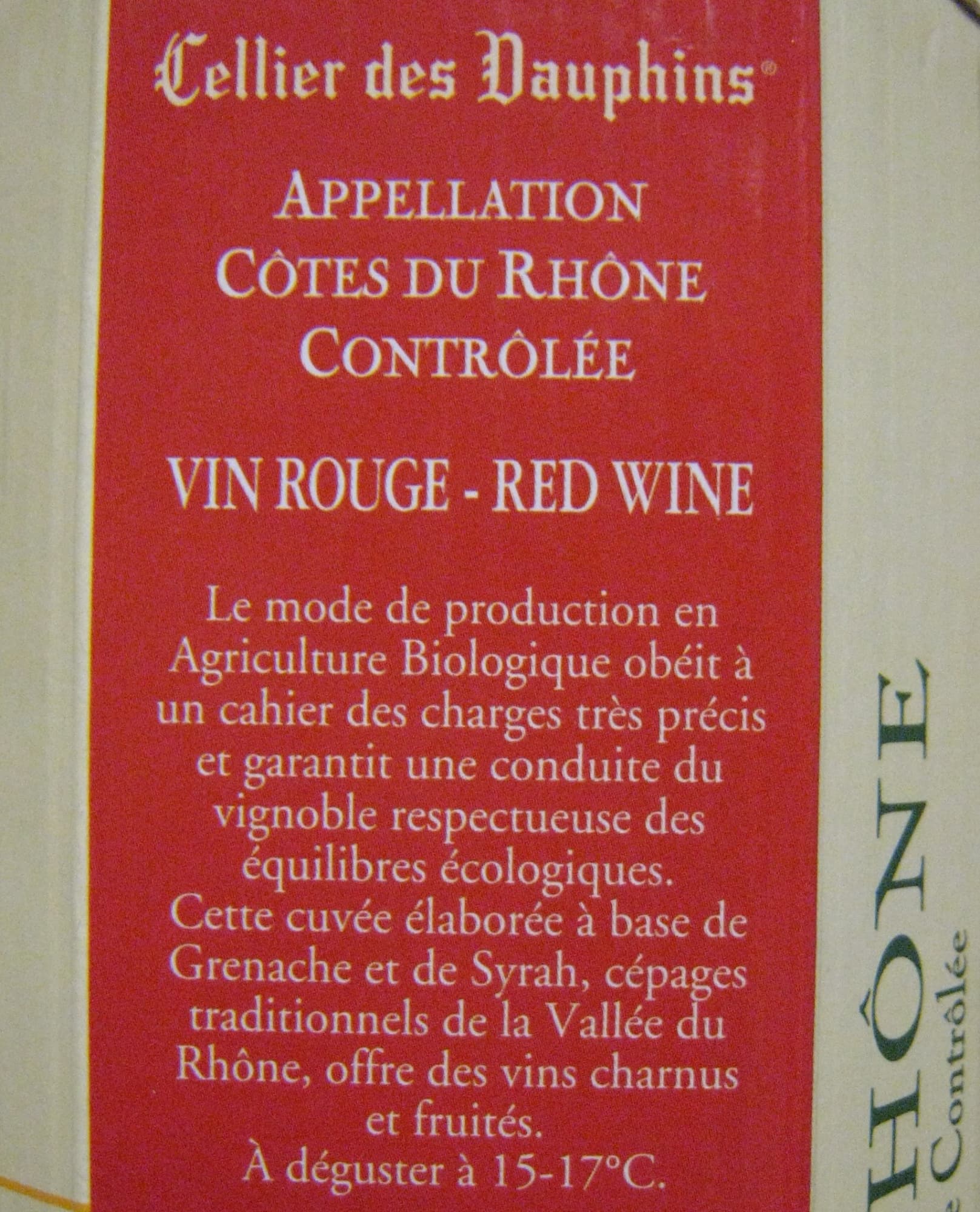 Cellier des Dauphins Vin bio Côtes du Rhône rouge Cellier des Dauphins packshot