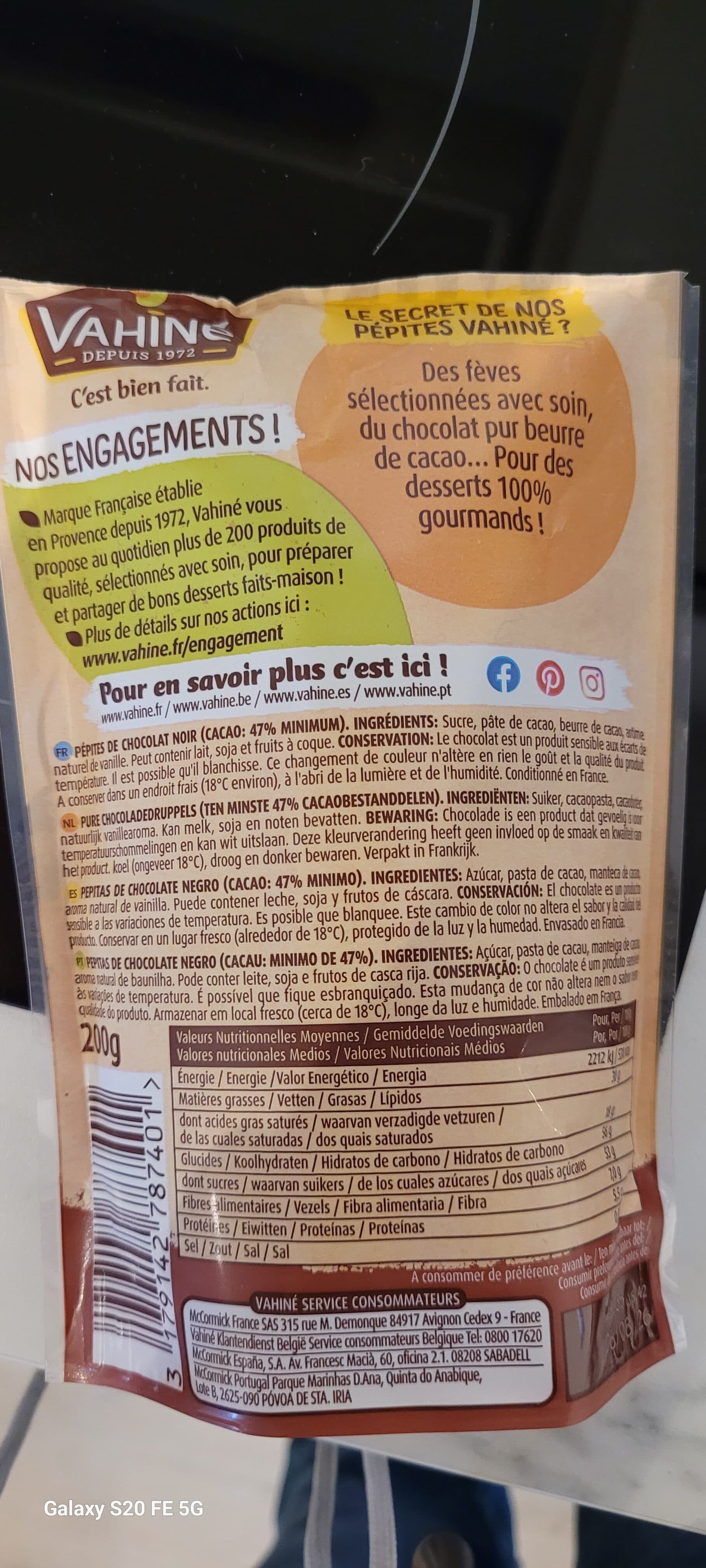 Vahiné Pépites Chocolat Noir packshot