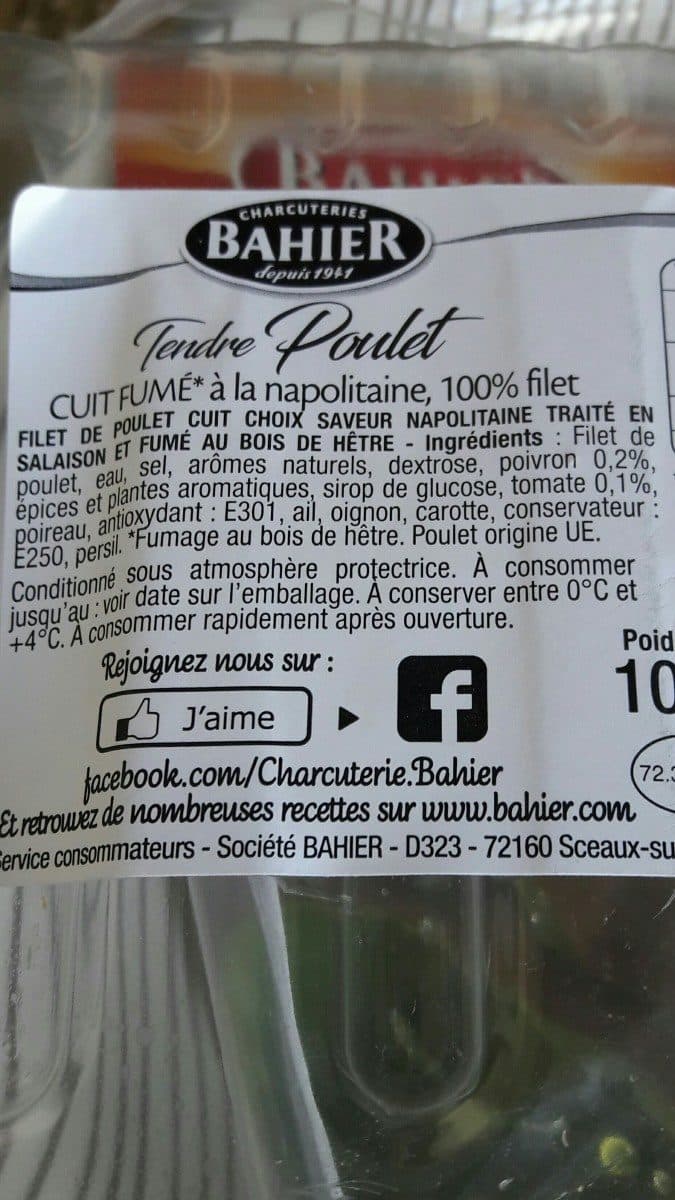 Bahier Tendre poulet cuit fumé à la napolitaine packshot