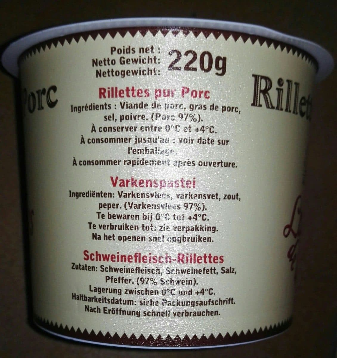 Les Délices de la Sarthe 220G Rillettes Pur Porc packshot