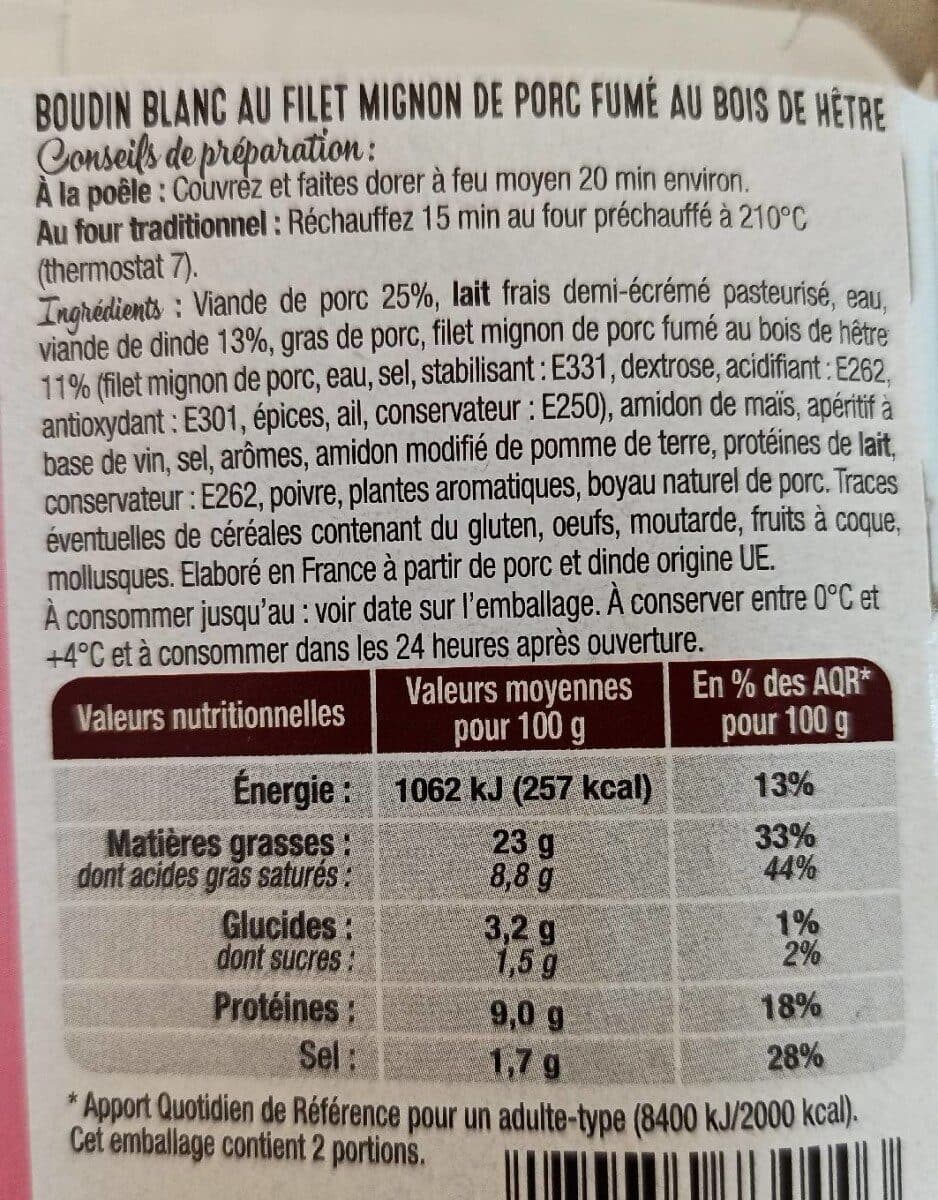 BAHIER Boudin blanc au filet mignon de porc fumé packshot