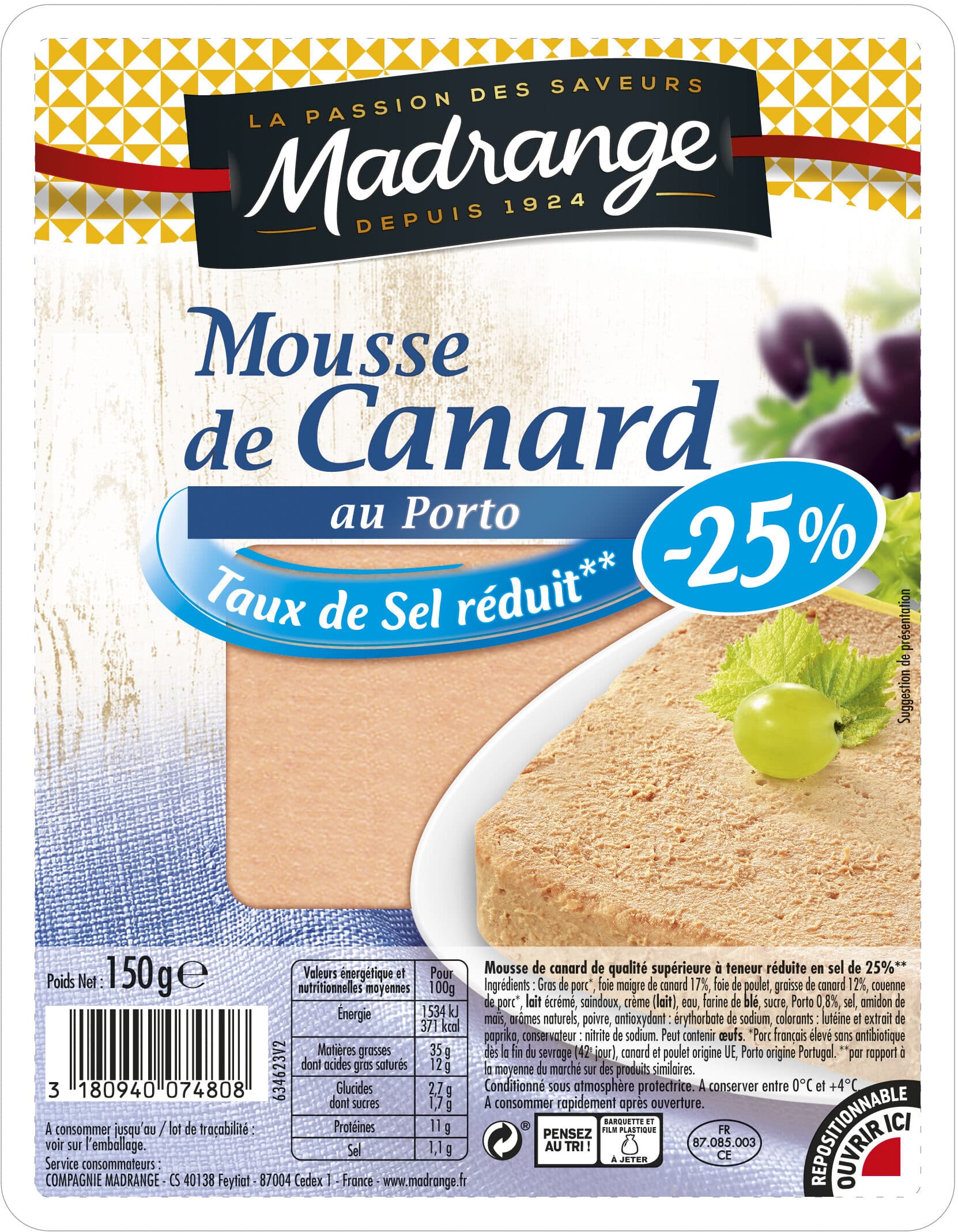 Madrange Mousse de Canard au Porto (Taux de Sel réduit - 25 %) packshot