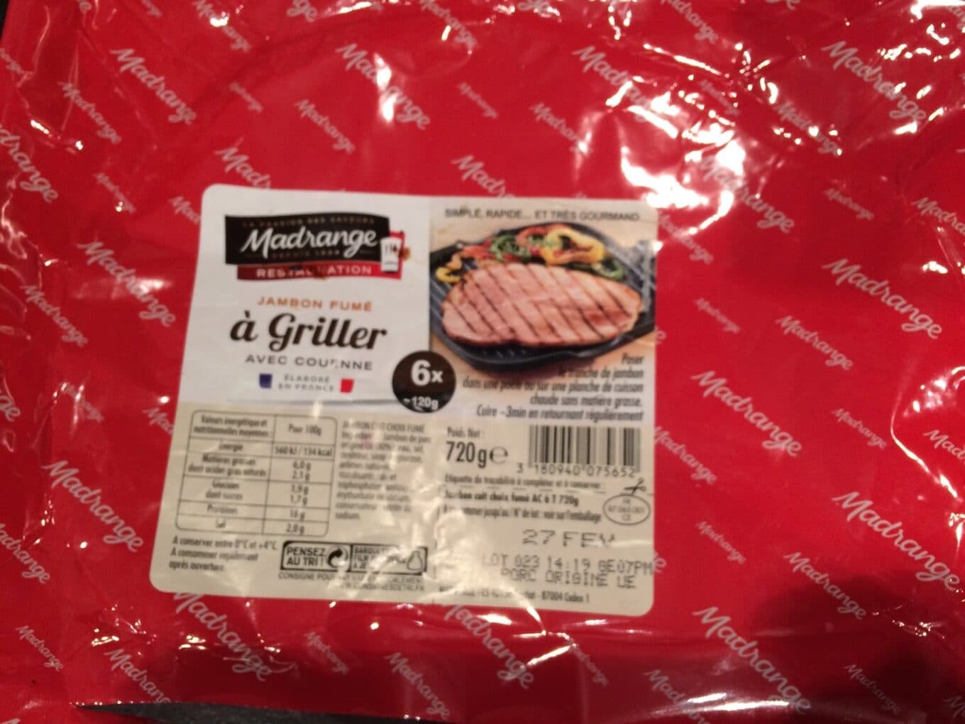 Madrange Jambon fumé à griller avec couenne. packshot