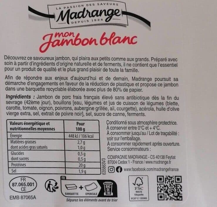 Madrange Mon jambon blanc packshot