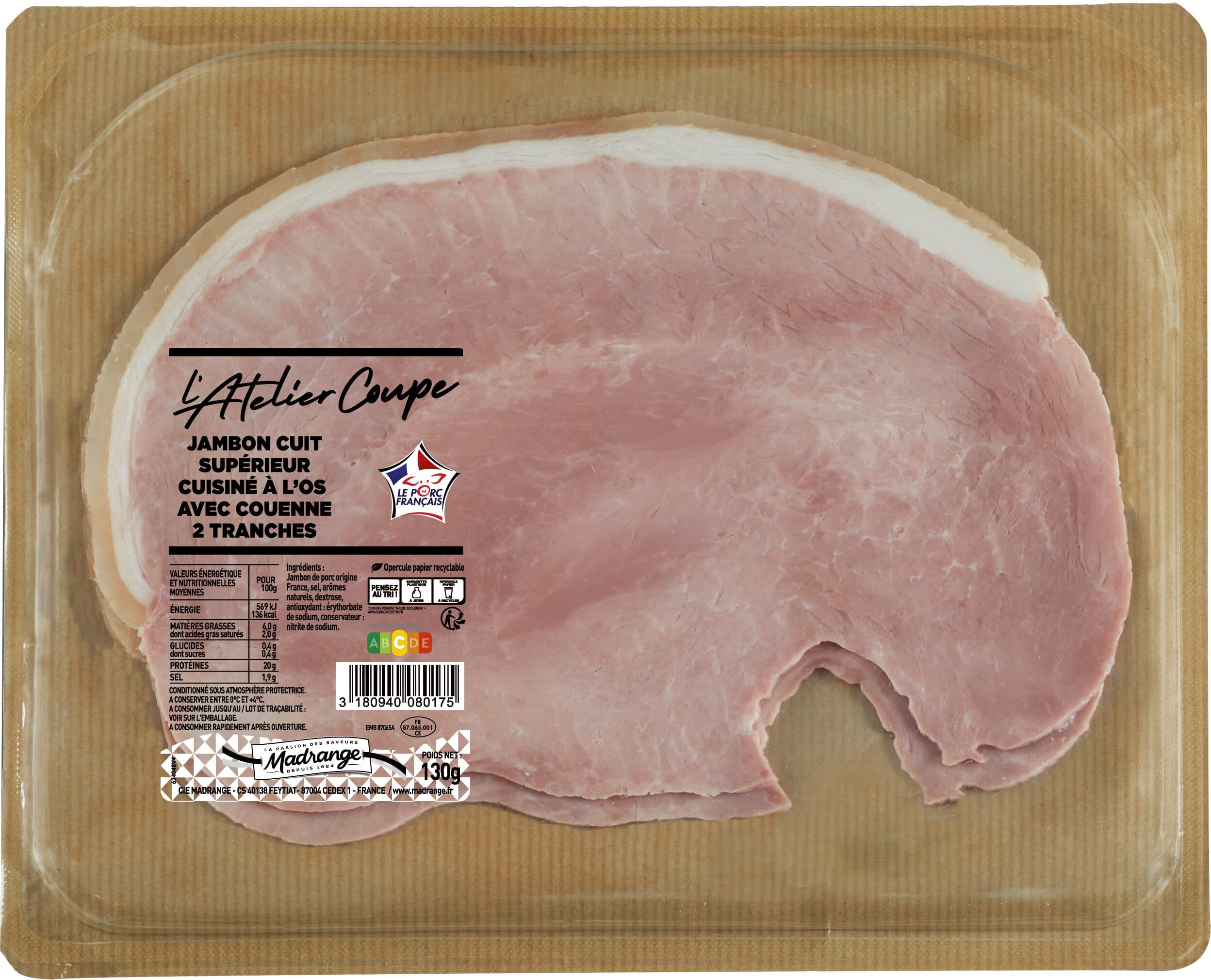 Madrange Jambon Supérieur cuisiné à l'os avec Couenne 2tr VPF packshot