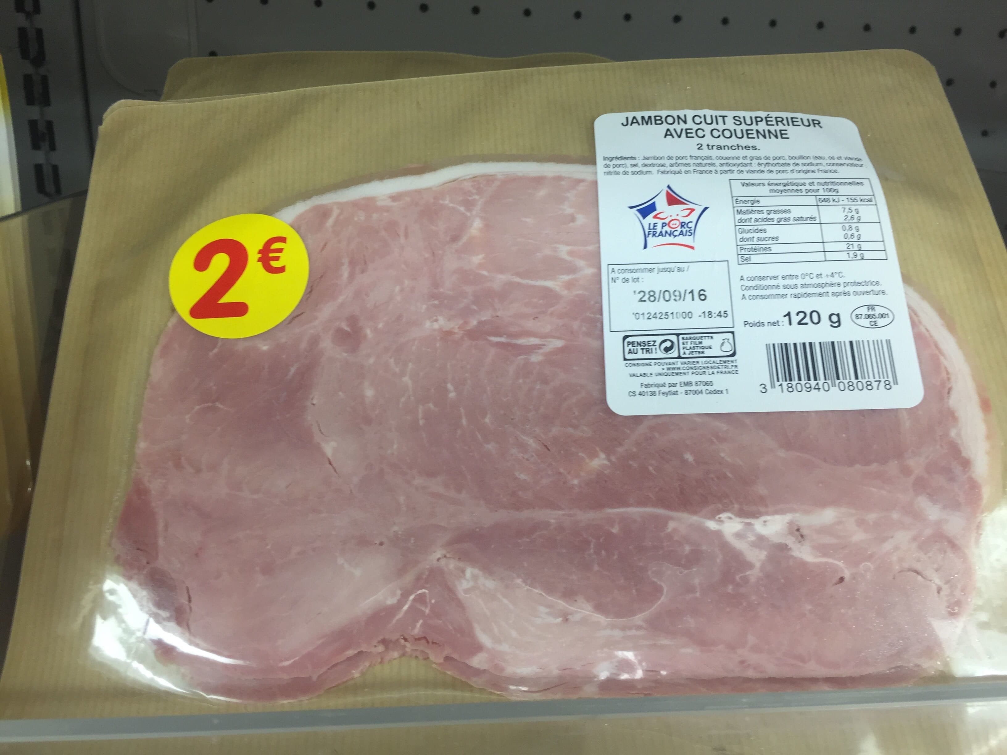 Sans marque Jambon cuit supérieur avec couenne packshot