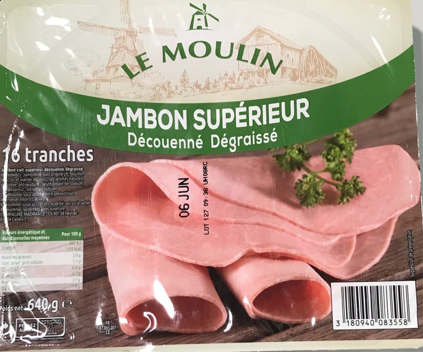 Le Moulin Jambon supérieur découenné dégraissé packshot