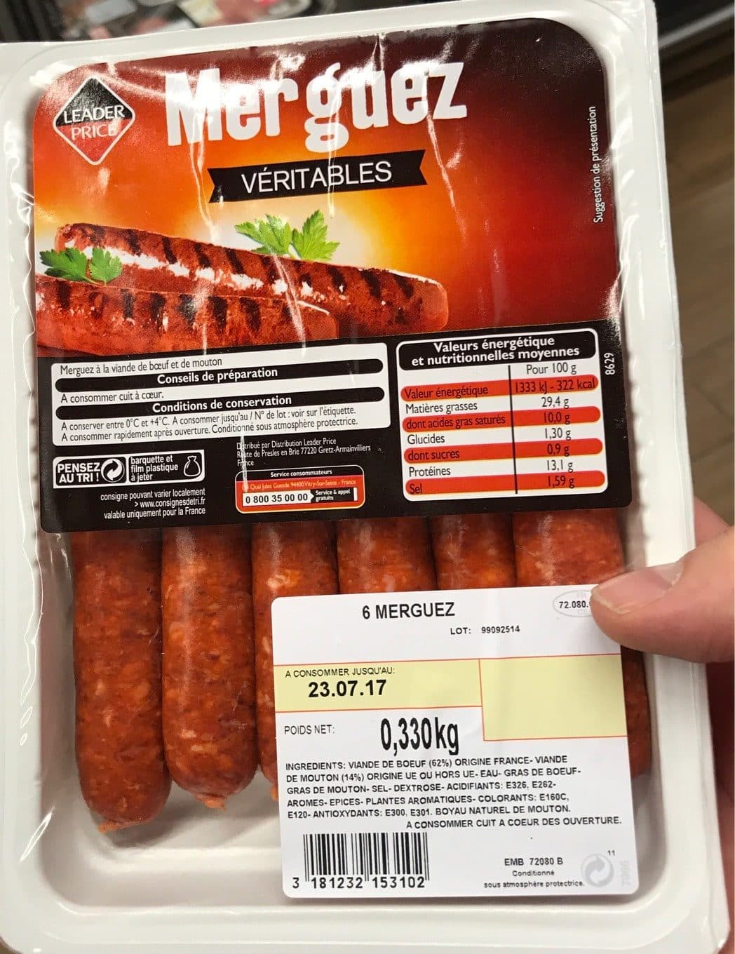 Leader Price Merguez Veritables Epicées packshot