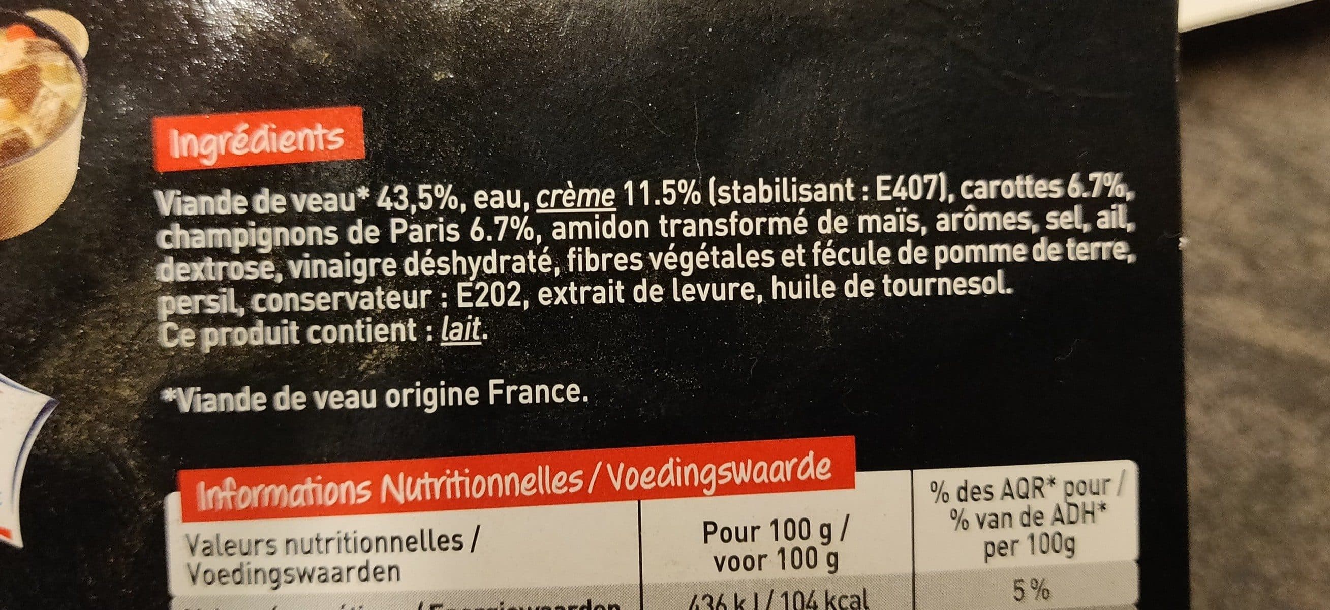 Charal Blanquette de Veau packshot