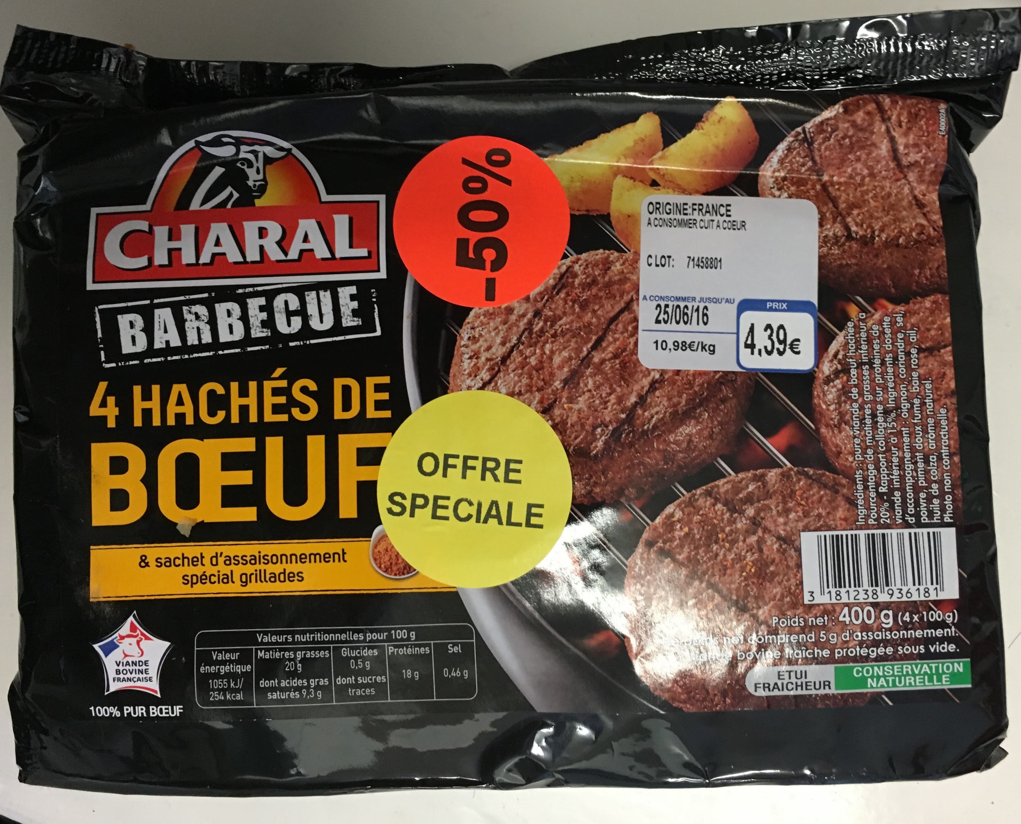 Charal Barbecue 4 Hachés de Boeuf & Sachet d'assaisonnement spécial grillades packshot