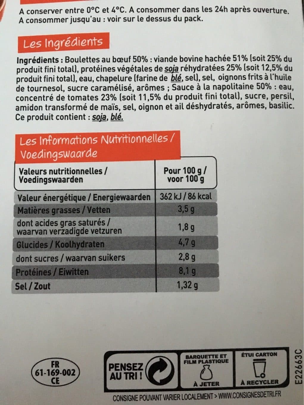 Charal Boulettes au boeuf a la napolitaine packshot