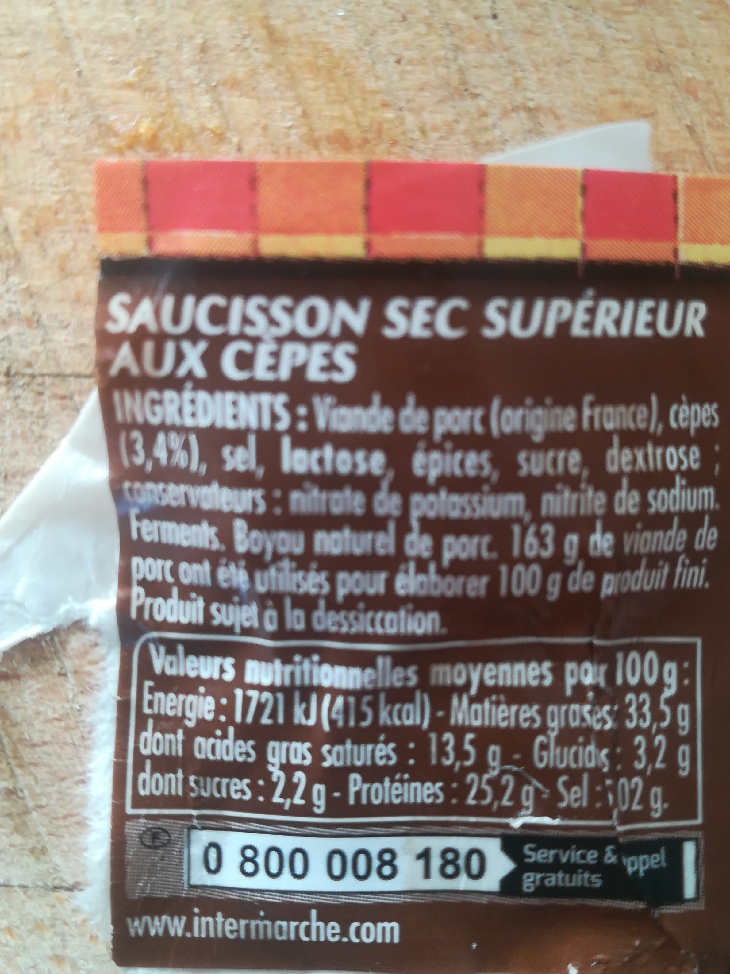 Open Food Facts Votre charcutierSaucisson nu aux cèpes packshot