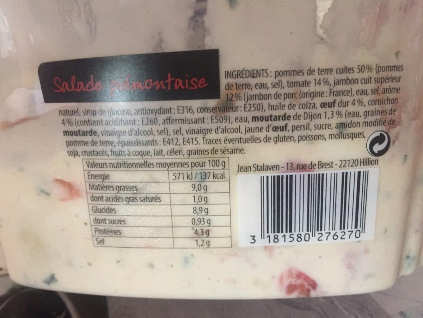 Qualite Traiteur Salade piemontaise au jambon packshot