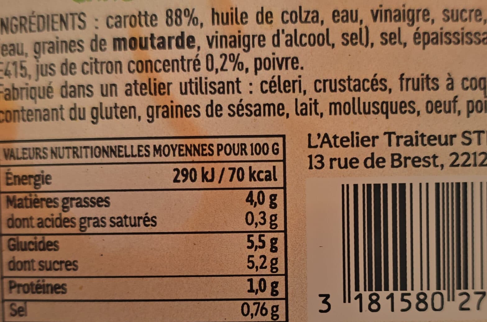 Qualité Traiteur Carottes râpées maraîchères packshot