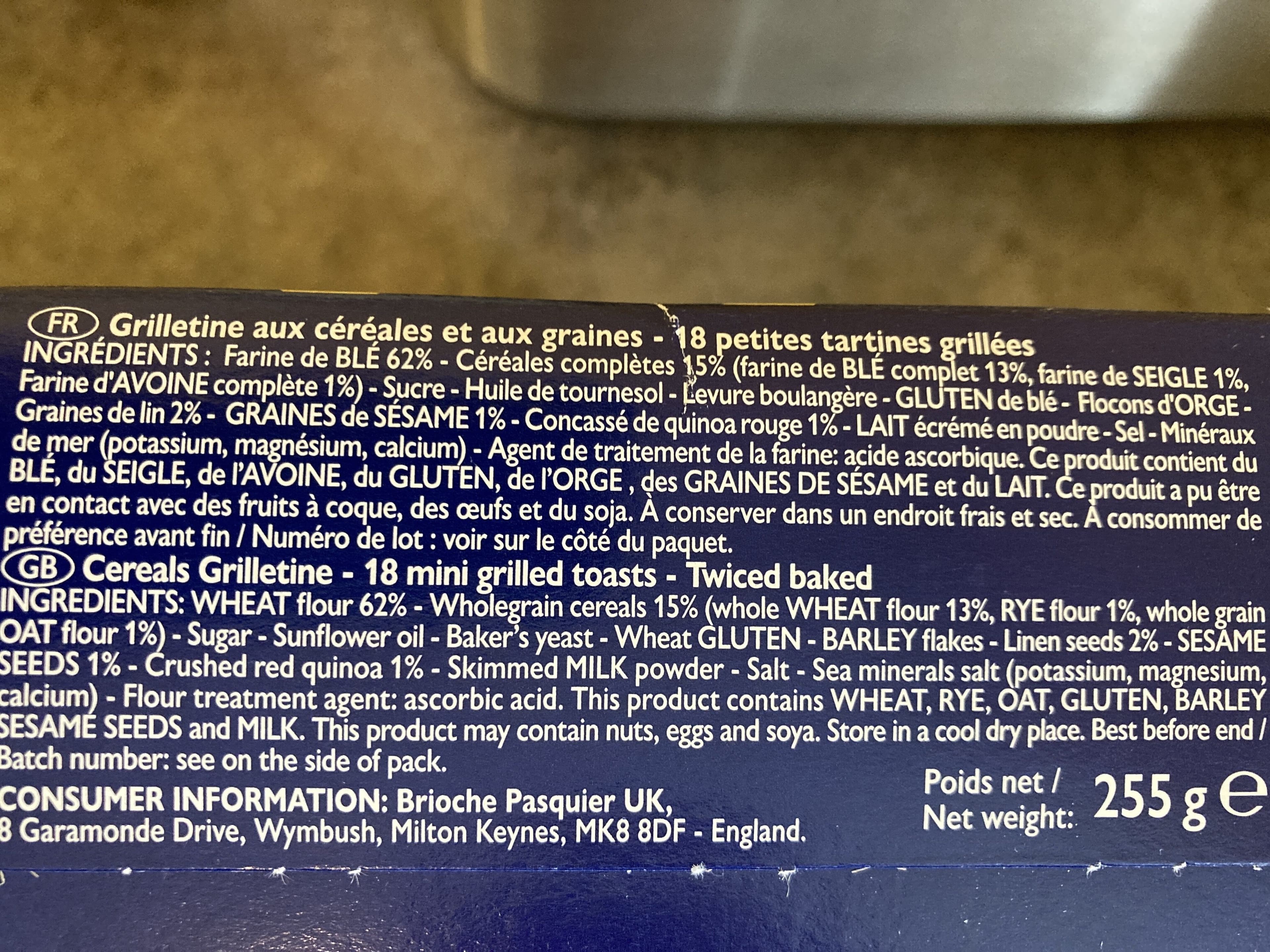 Brioche Pasquier Grilletine Céréales et Graines x18 packshot