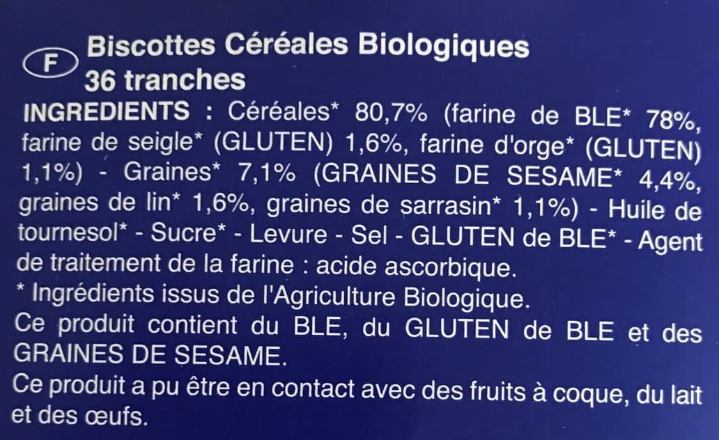 Brioche Pasquier Biscottes céréales bio packshot