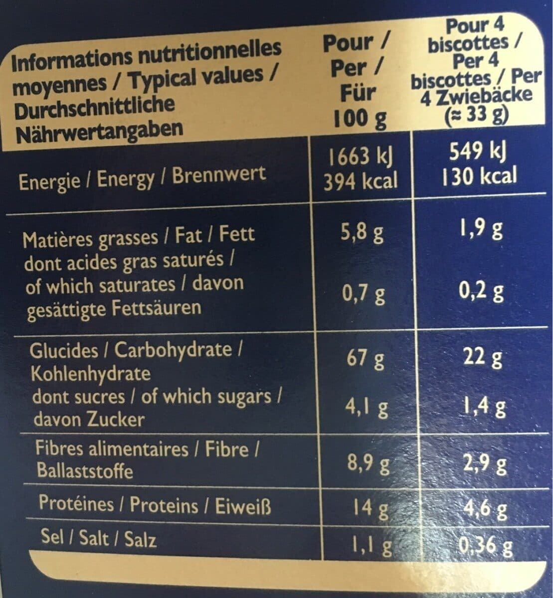 Brioche Pasquier Biscottes - Blé complet packshot