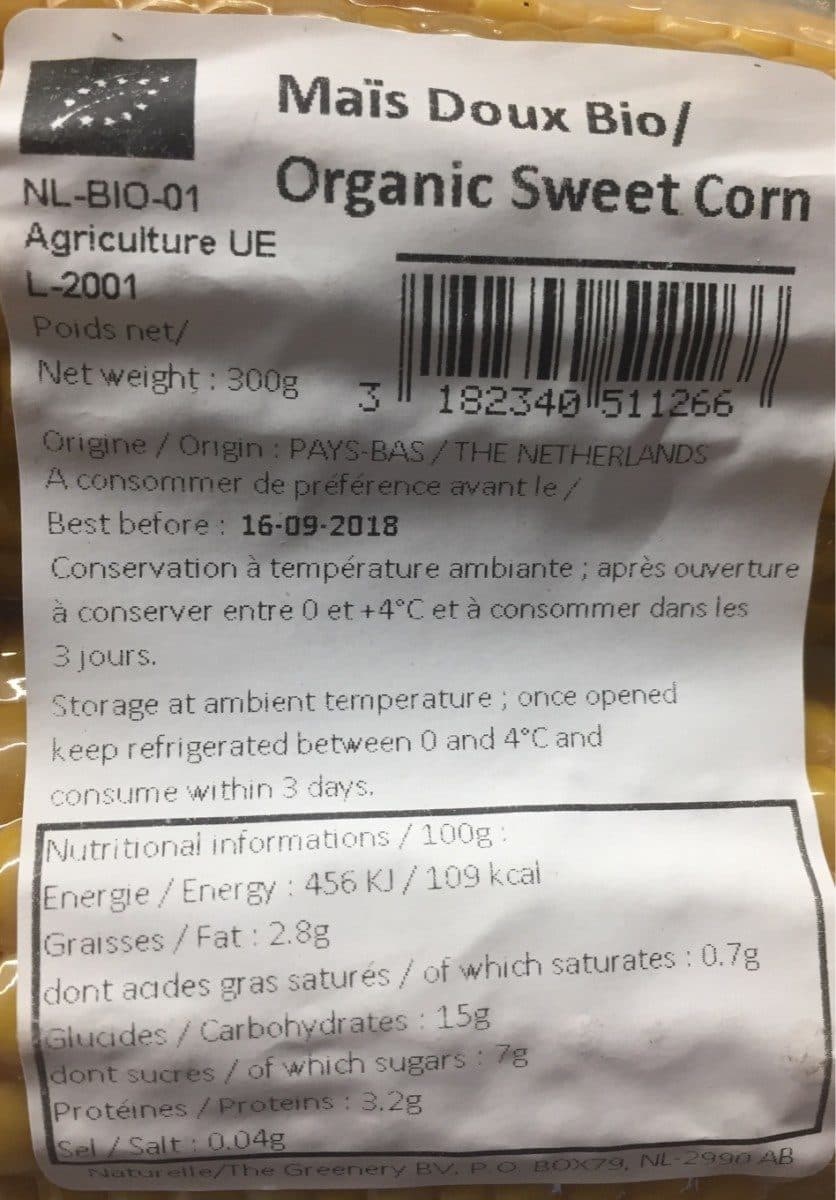 Open Food Facts Organic Sweet Corn packshot