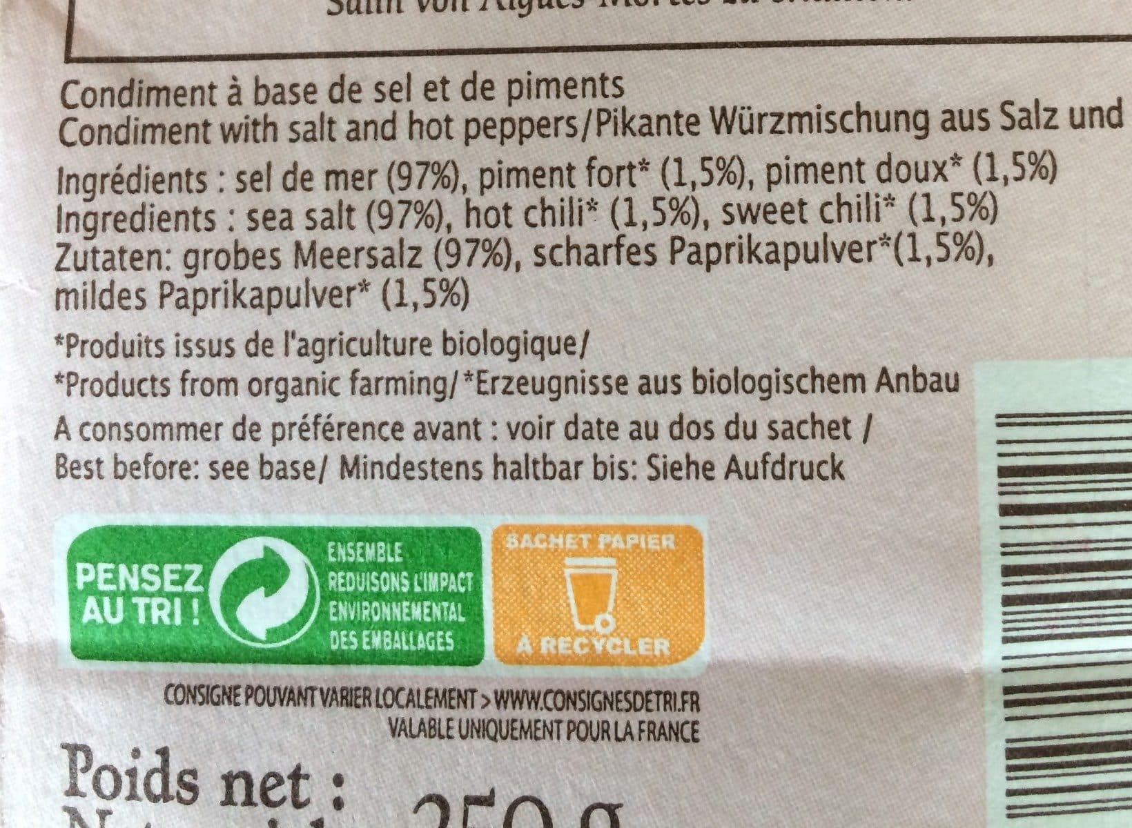 Open Food Facts Sel aromatisé aux 2 Piments packshot