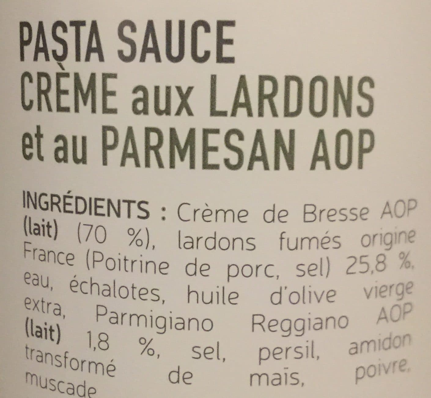 Marius Bernard Sauce Pasta Crème aux lardons et Parmesan AOP packshot
