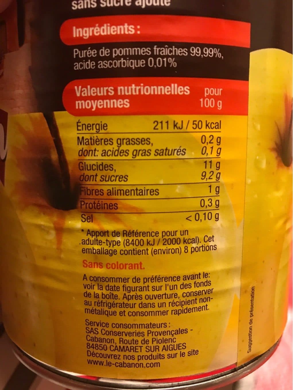 Le Cabanon en Provence Purée De Pommes, Sans Sucre Ajouté, 850 Grammes, Marque Le Cabanon packshot