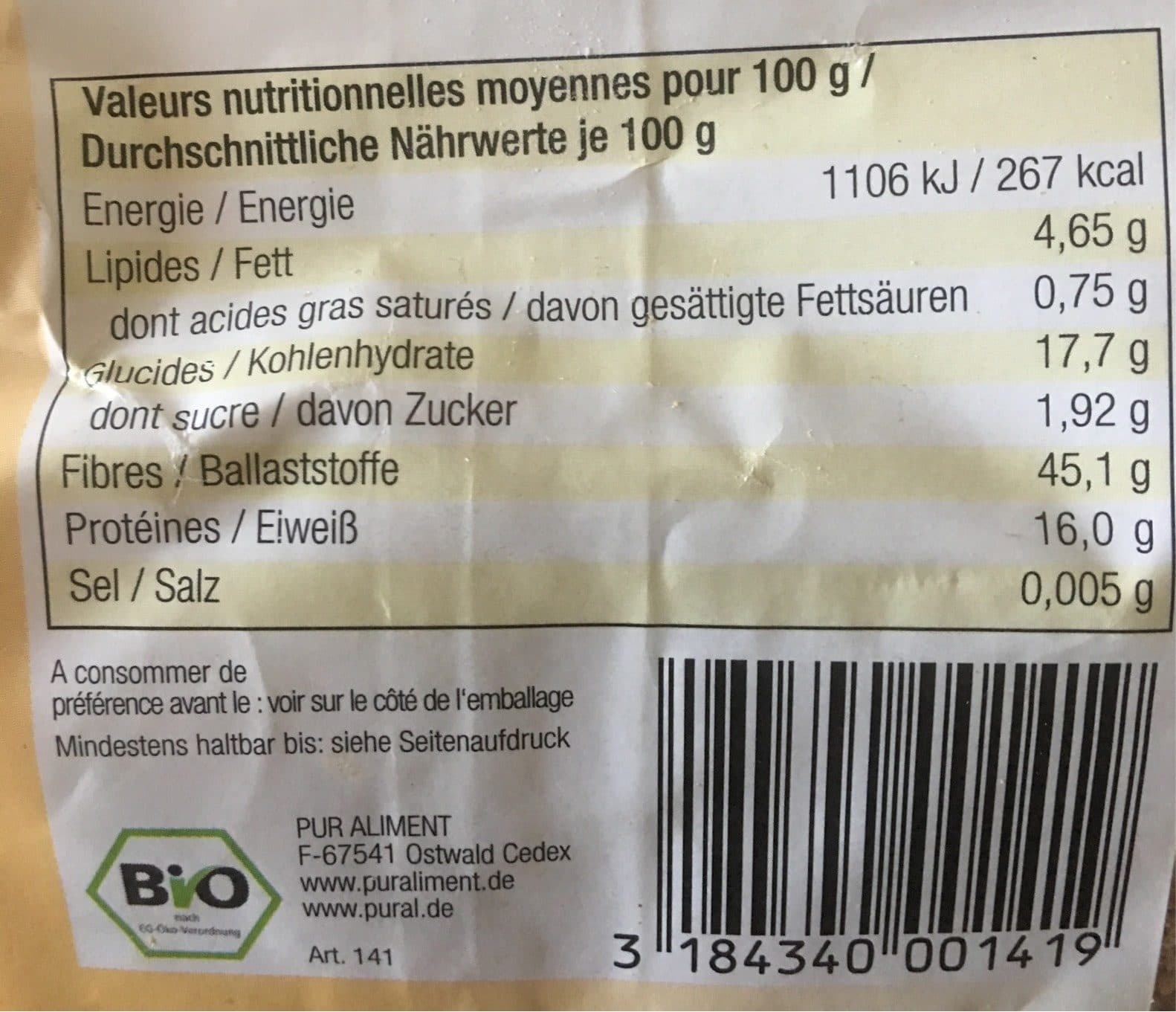PURAL Son De Blé Bio - 200G - Pural packshot