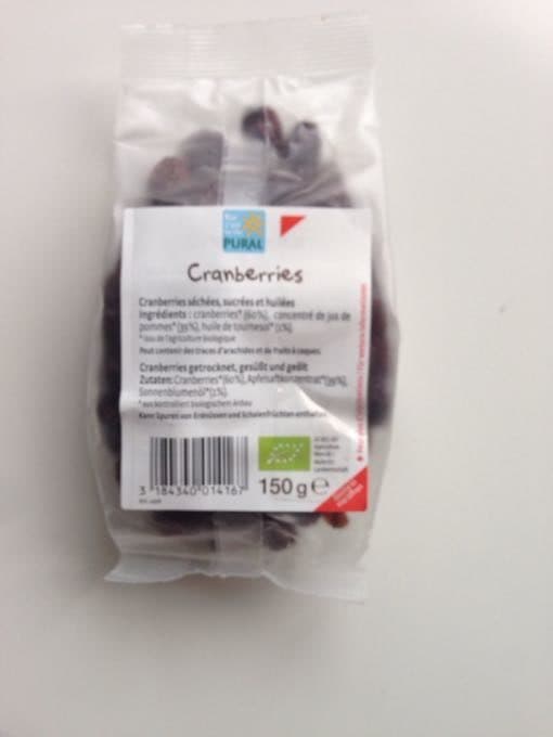Pural Cranberries séchées sucrées et huilées Bio packshot