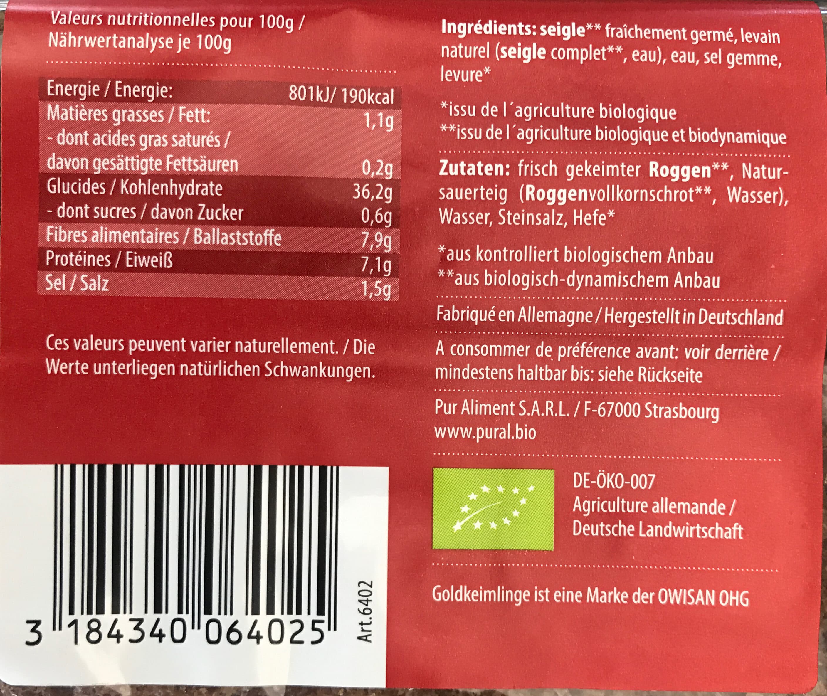 Pural Pain Essene Seigle packshot