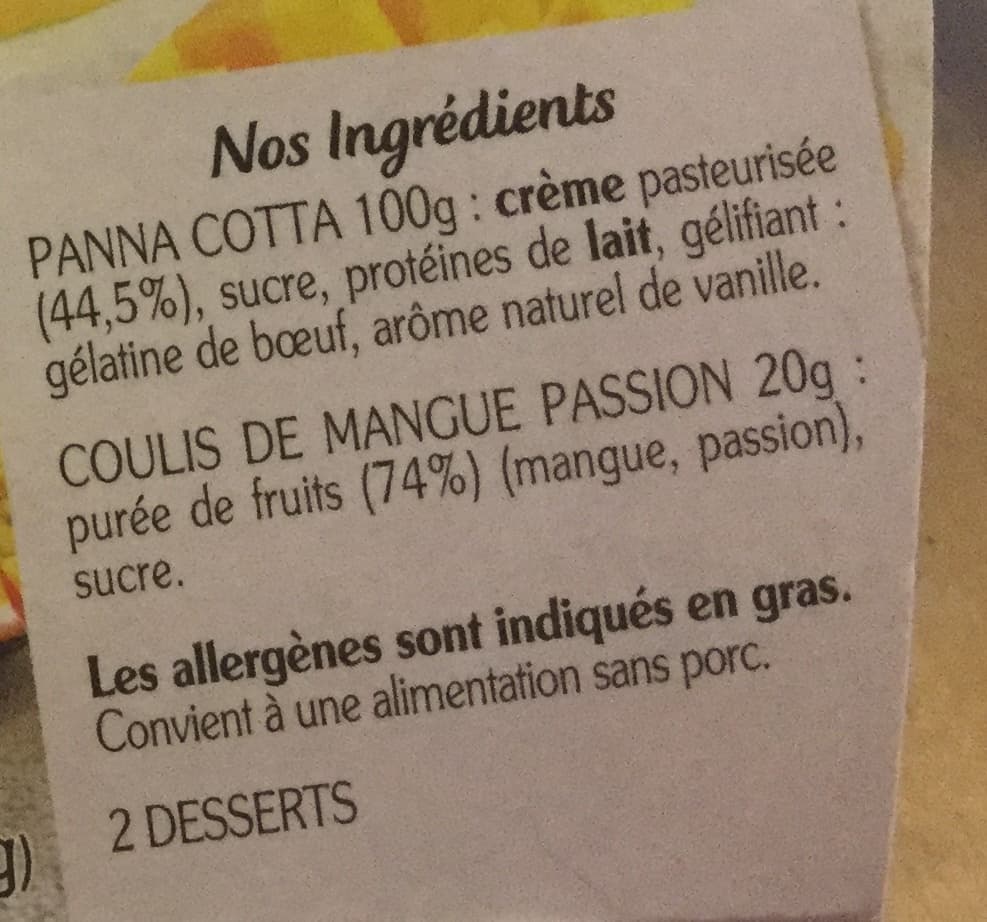 Rians La Panna Cotta et son coulis mangue passion packshot