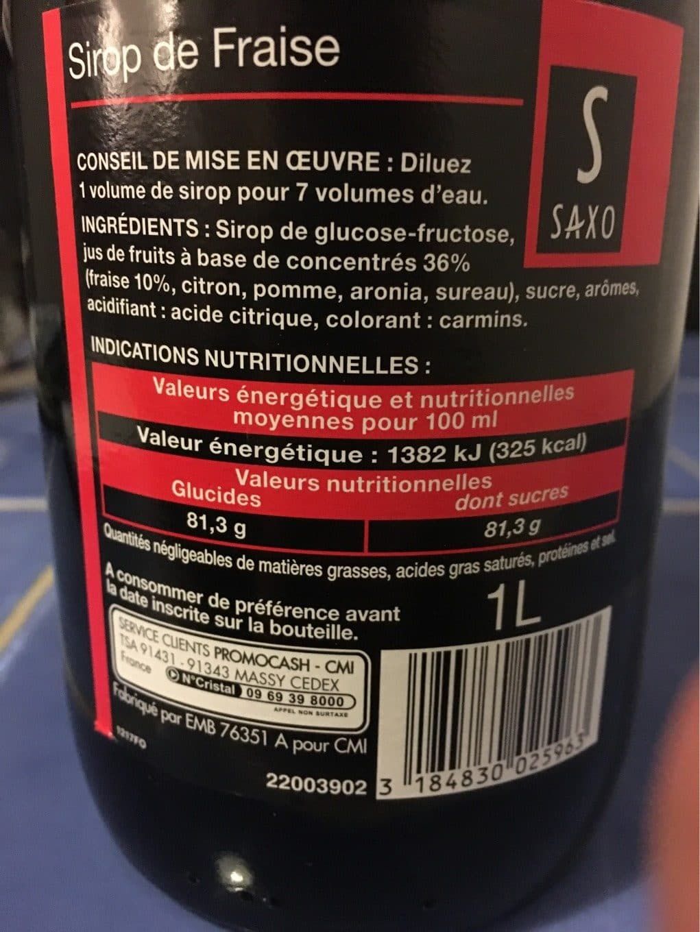 Saxo Blle 1L Sirop Fraise Saxo packshot