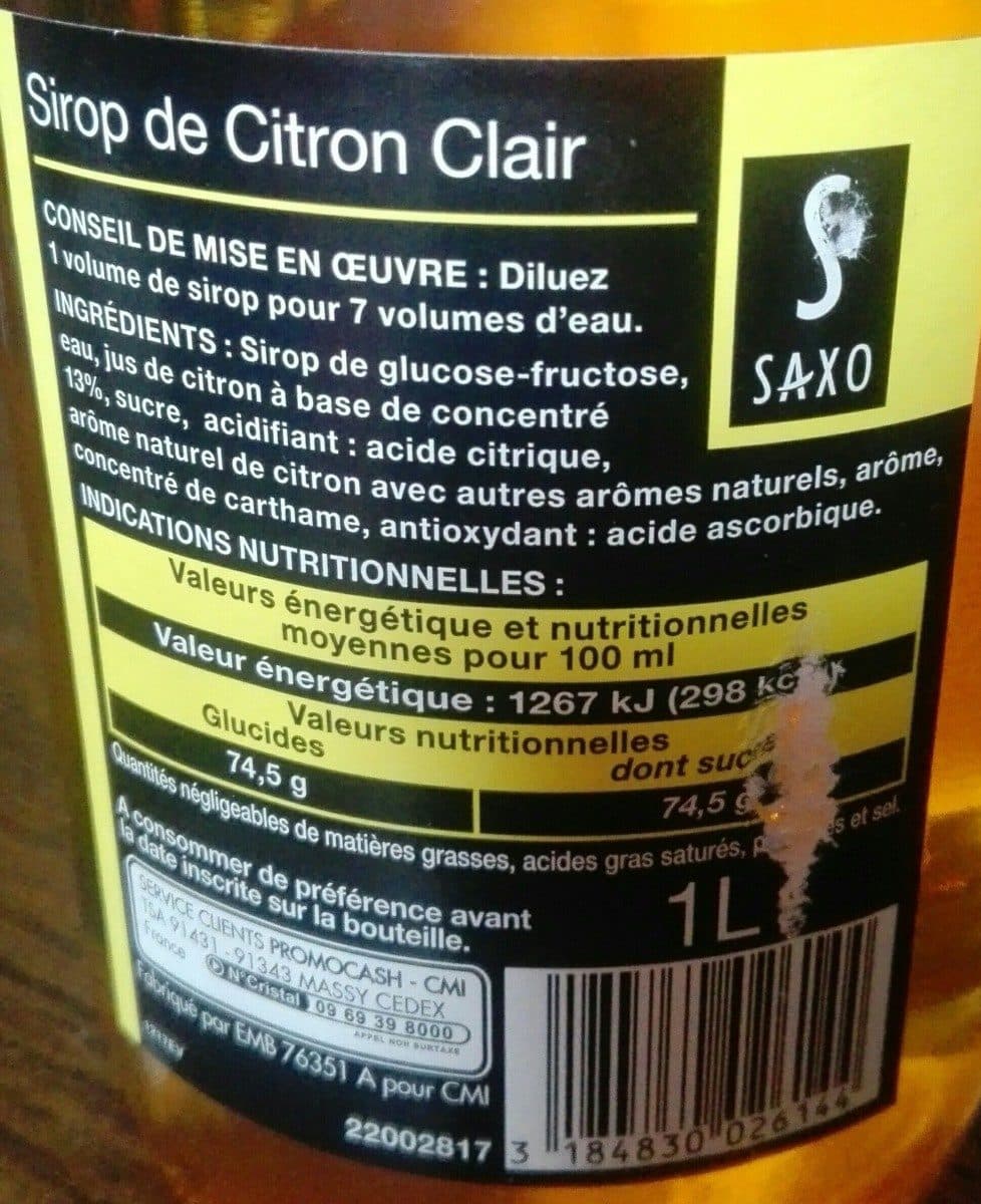 Saxo Sirop de Citron clair packshot