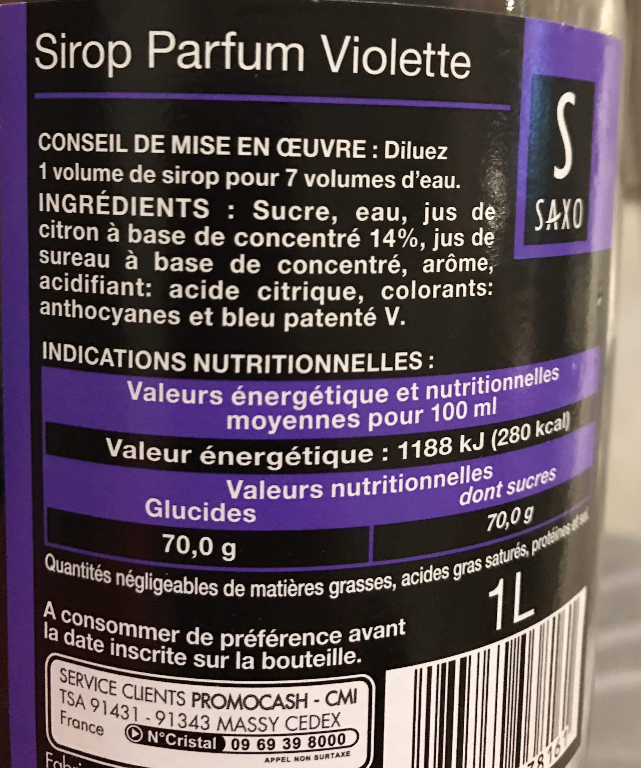 Saxo Blle 1L Sirop Violette Saxo packshot