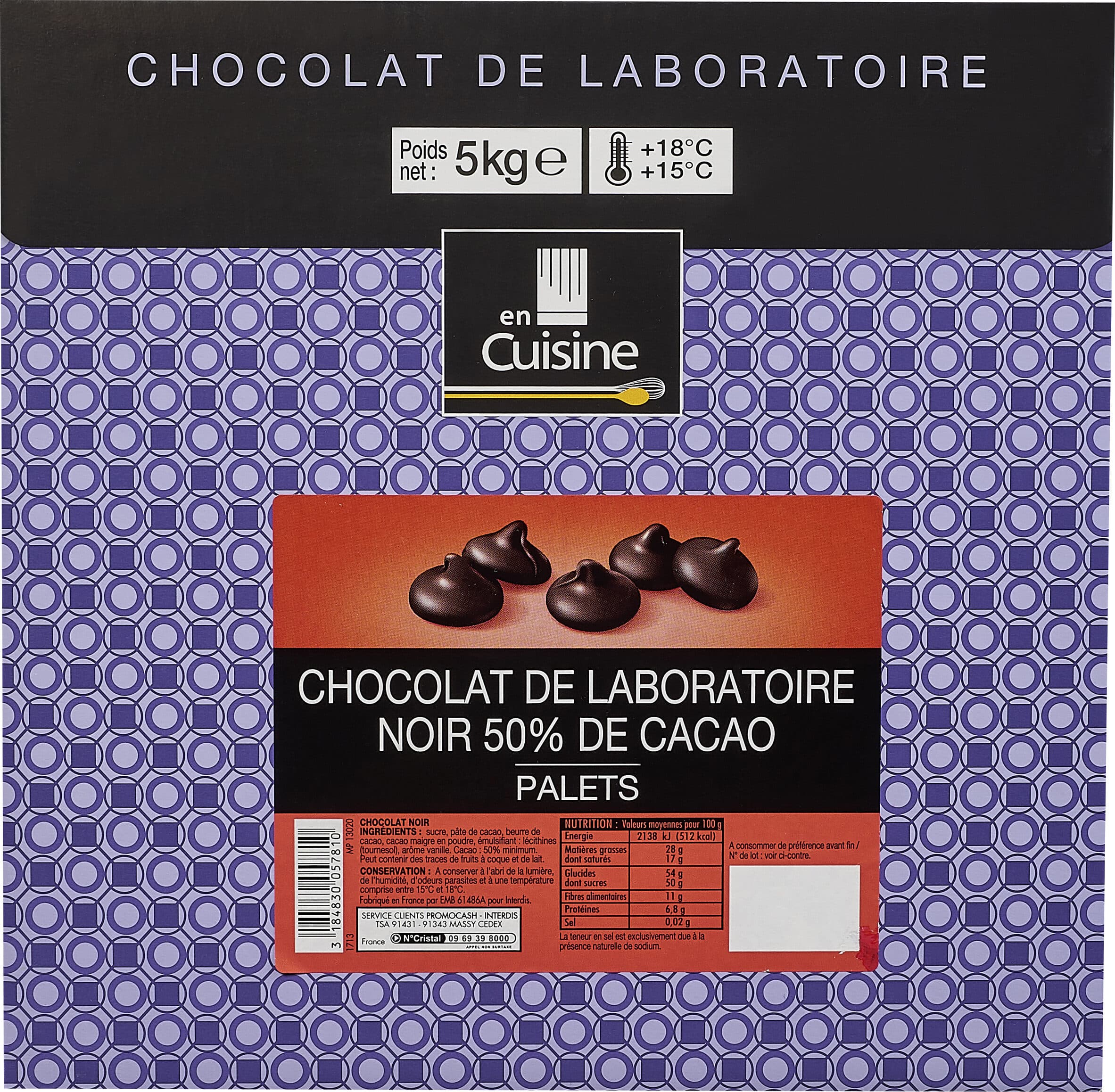 Carrefour Chocolat de laboratoire noir 50% de cacao palets packshot