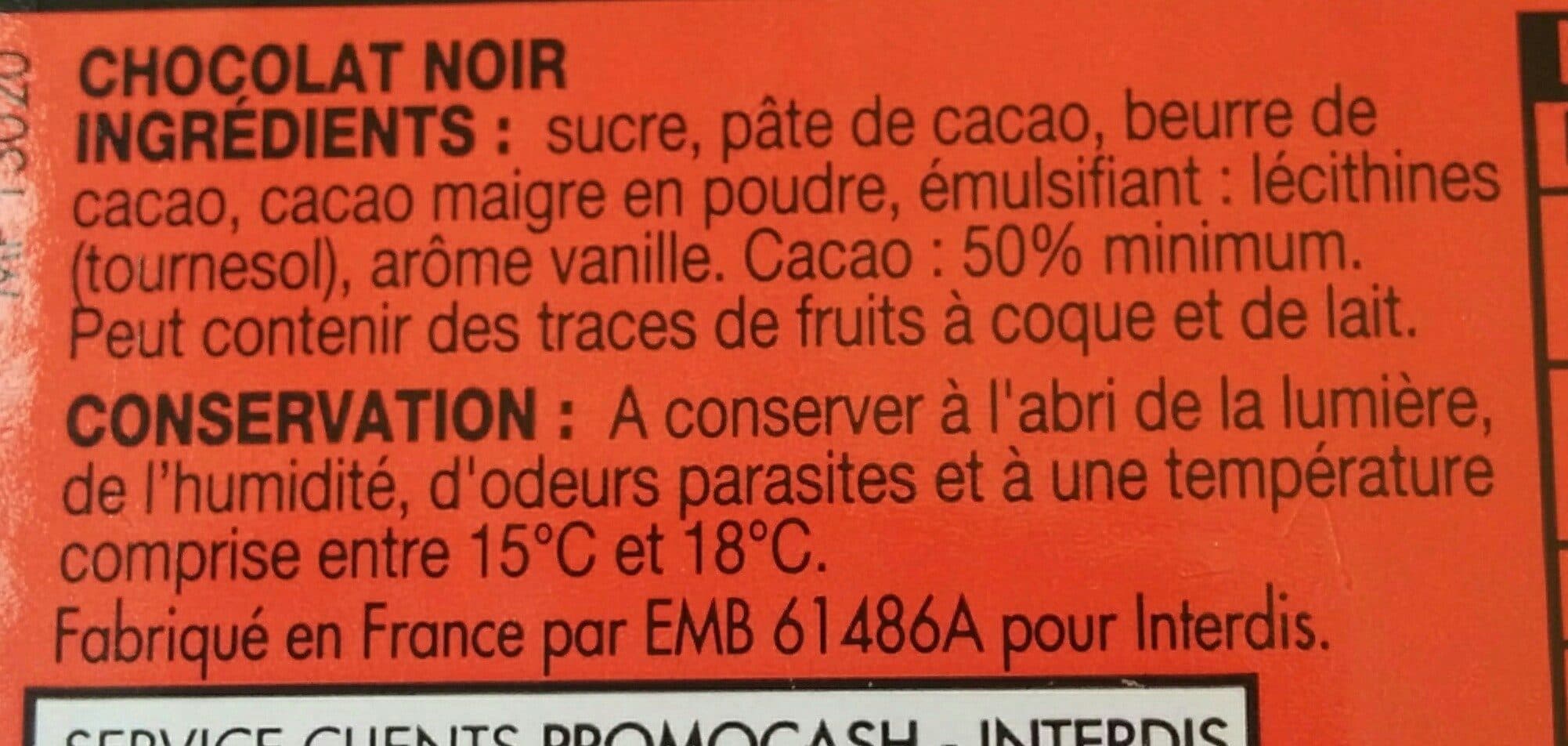 Carrefour Chocolat de laboratoire noir 50% de cacao palets packshot