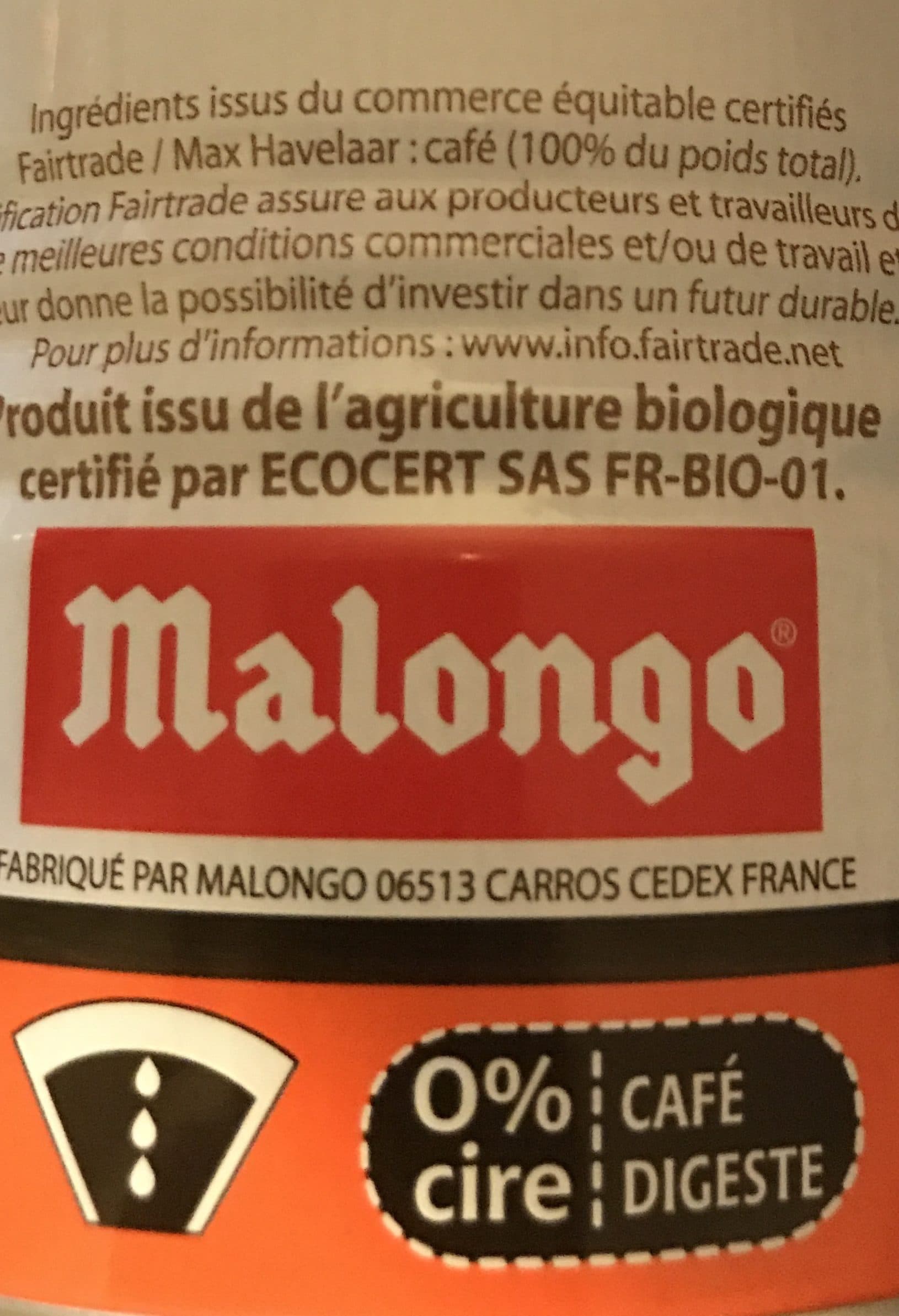 Malongo Les Purs Matins Café Allégé Pur Arabica, La Boîte De 250g packshot