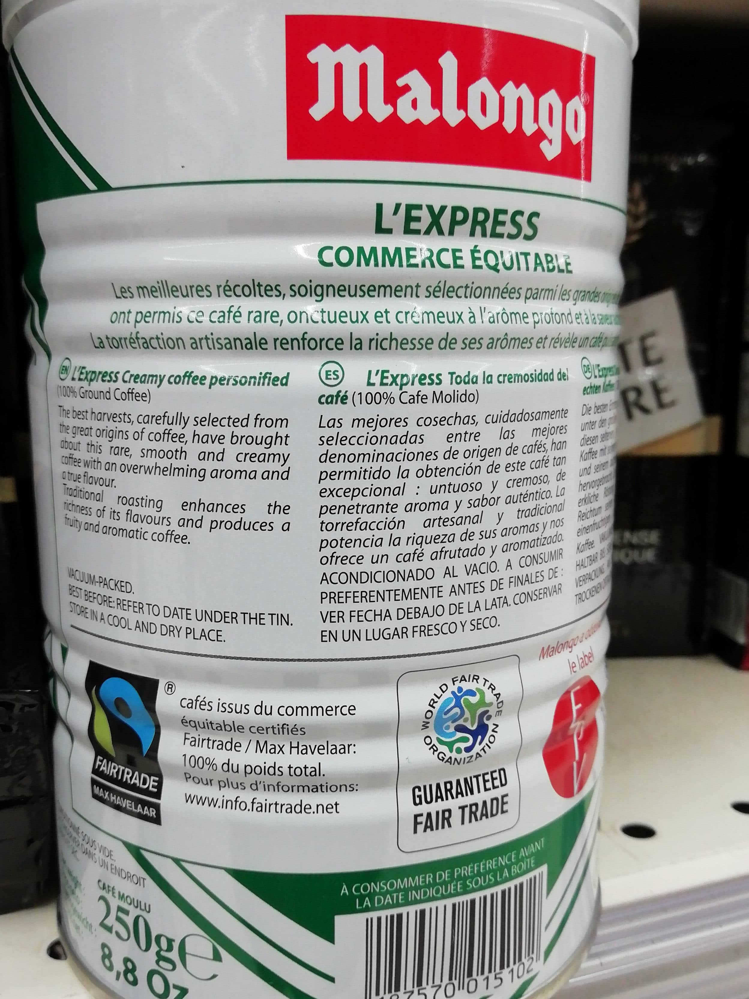 Malongo L'express pur arabica packshot
