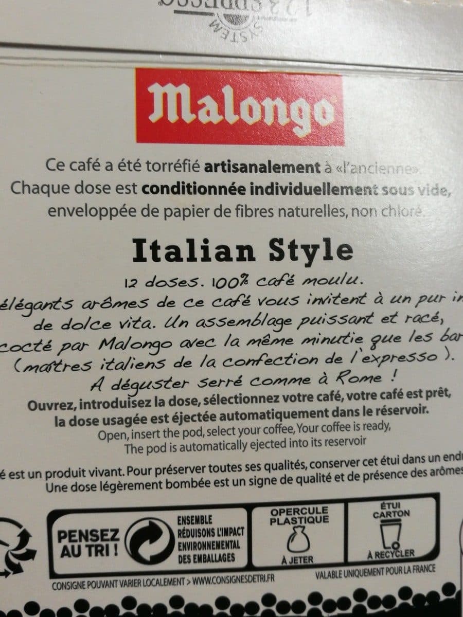 Malongo Cafe expresso italian style packshot