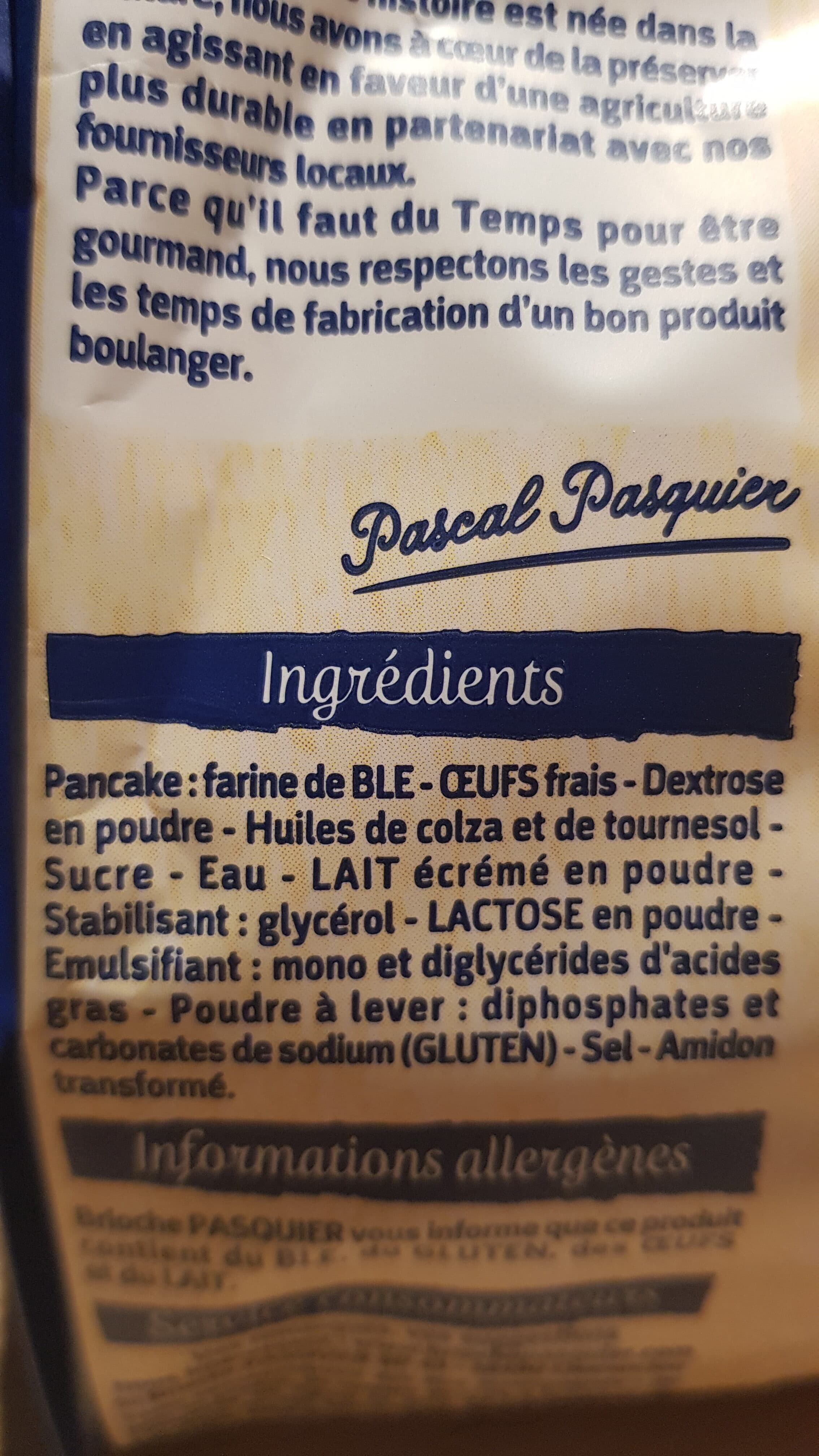 Brioche Pasquier Pancakes sans conservateurs Farine de blé issue de Moulins Français packshot