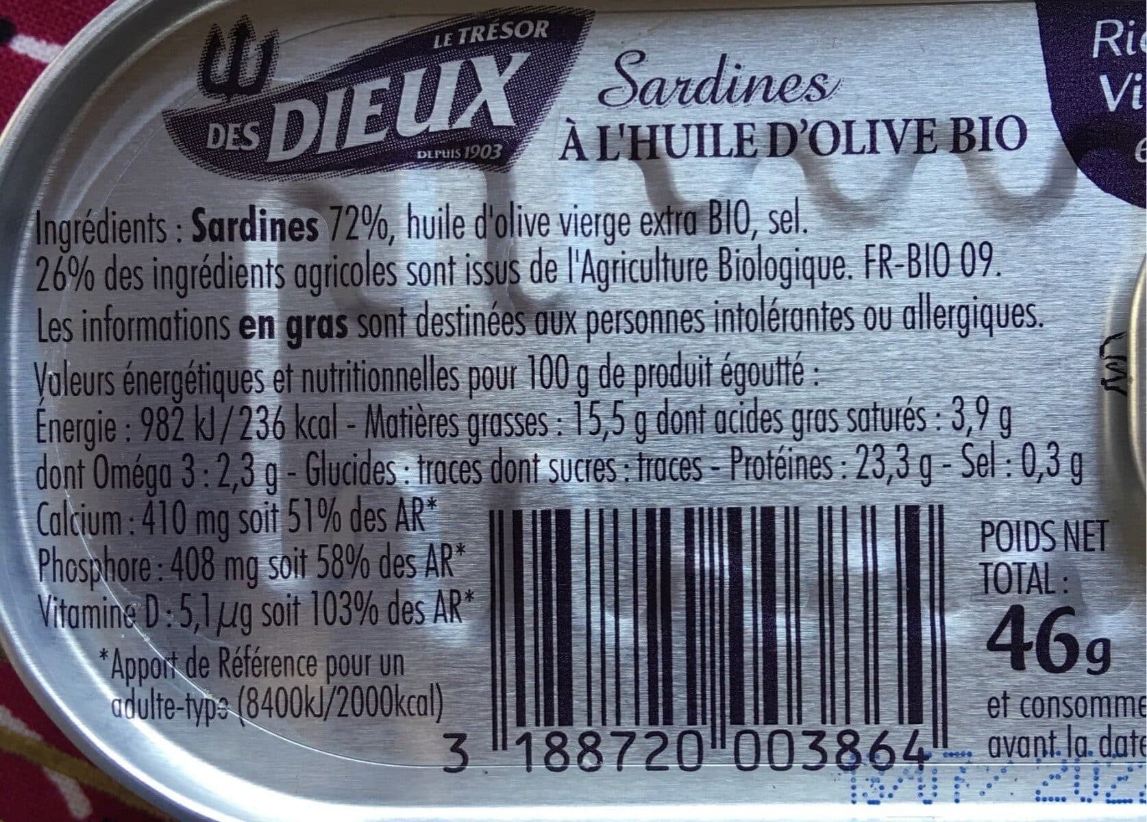 Le Trésor des Dieux Sardines a l'huile d'olive bio packshot