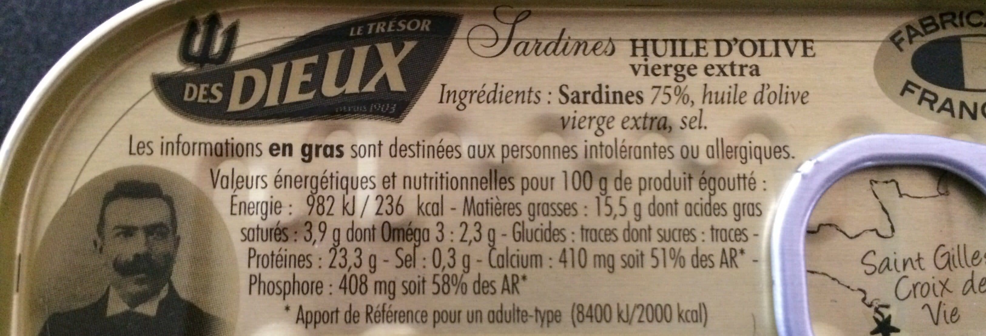 Open Food Facts Sardines a l'huile d'olive les Dieux 3x1/15 packshot